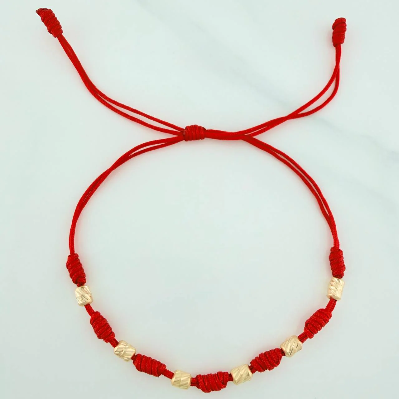 Pulsera Tejida Roja Cilindros Diamantados 0.45gr / 3mm Oro Amarillo 18K & - Image 2