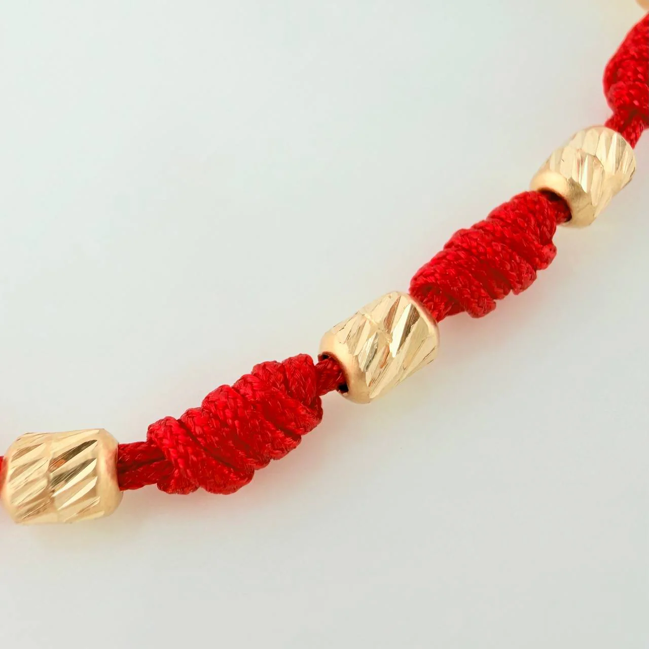 Pulsera Tejida Roja Cilindros Diamantados 0.45gr / 3mm Oro Amarillo 18K % - Image 4