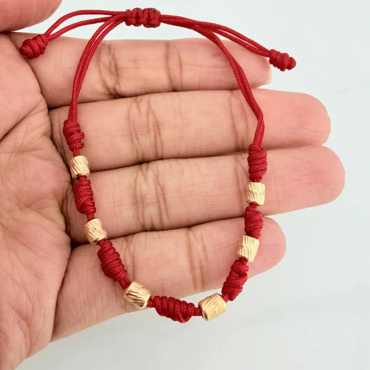 Pulsera Tejida Roja Cilindros Diamantados 0.7gr / 4mm Oro Amarillo 18K - Image 5