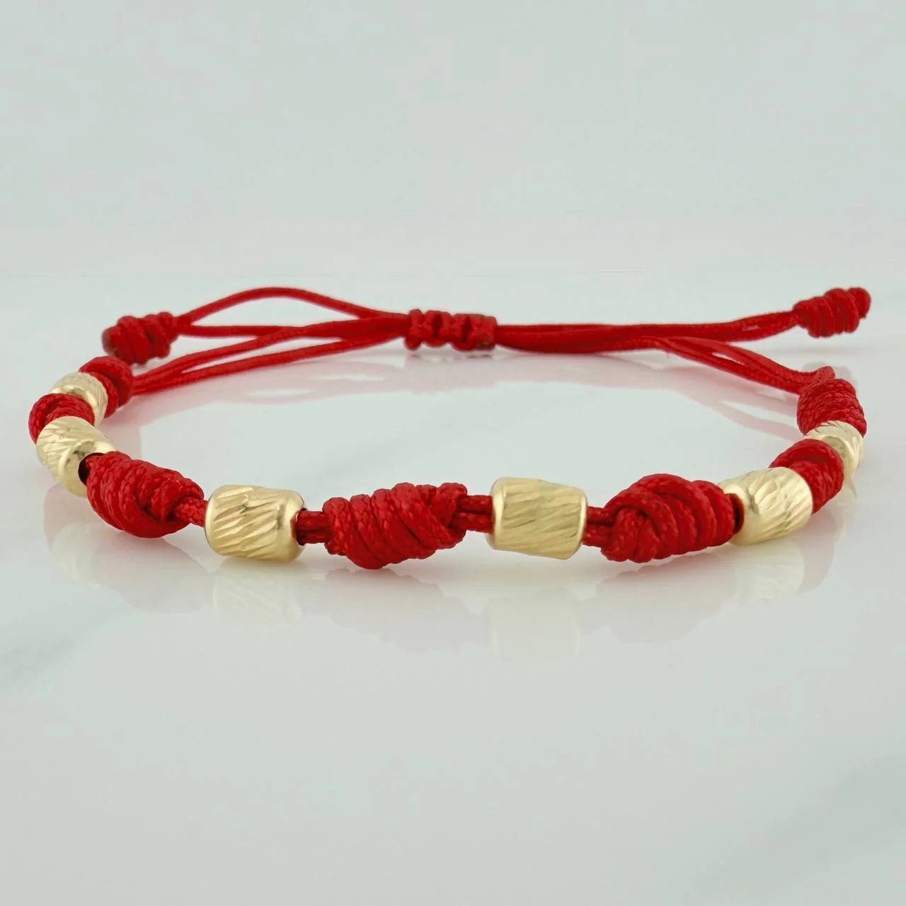 Pulsera Tejida Roja Cilindros Diamantados 0.7gr / 4mm Oro Amarillo 18K - Image 2