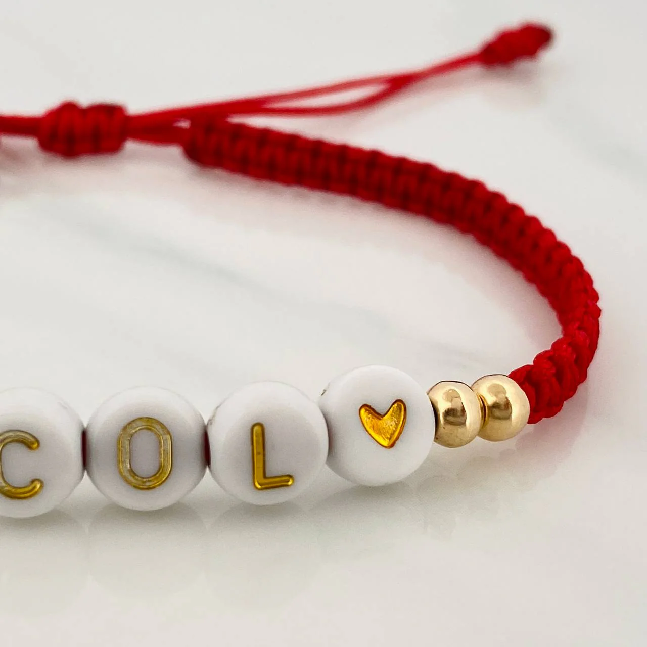 Pulsera Tejida Roja Col Oro Amarillo 18K - Image 2