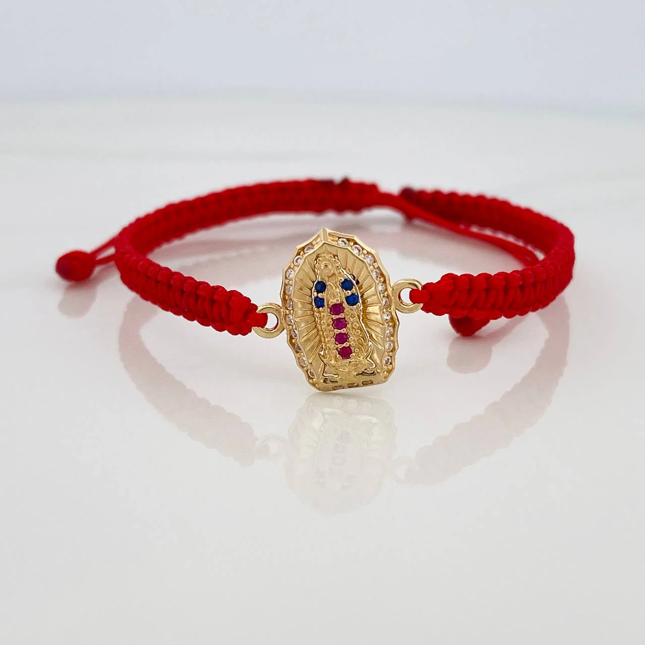 Pulsera Tejida Roja Virgen de Guadalupe 1.15gr / Oro Amarillo 18K &