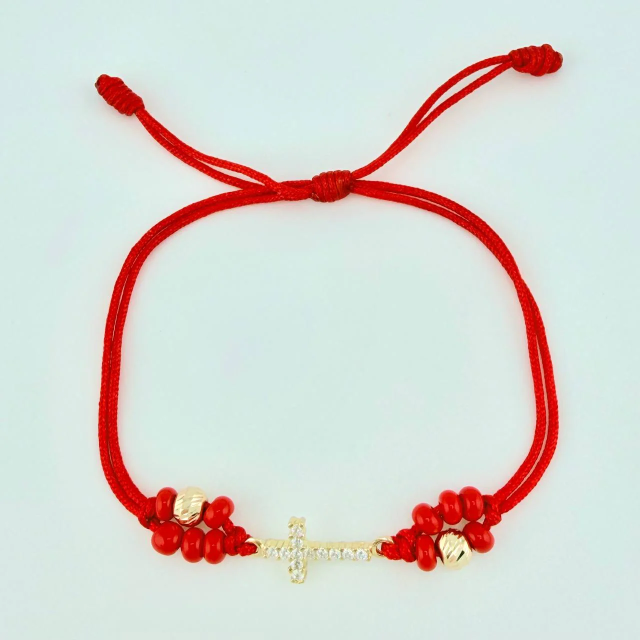 Pulsera Tejida Roja Cruz Maraquera / 2 Unidades 5Mm Diamantados Oro Amarillo 18K - Image 2