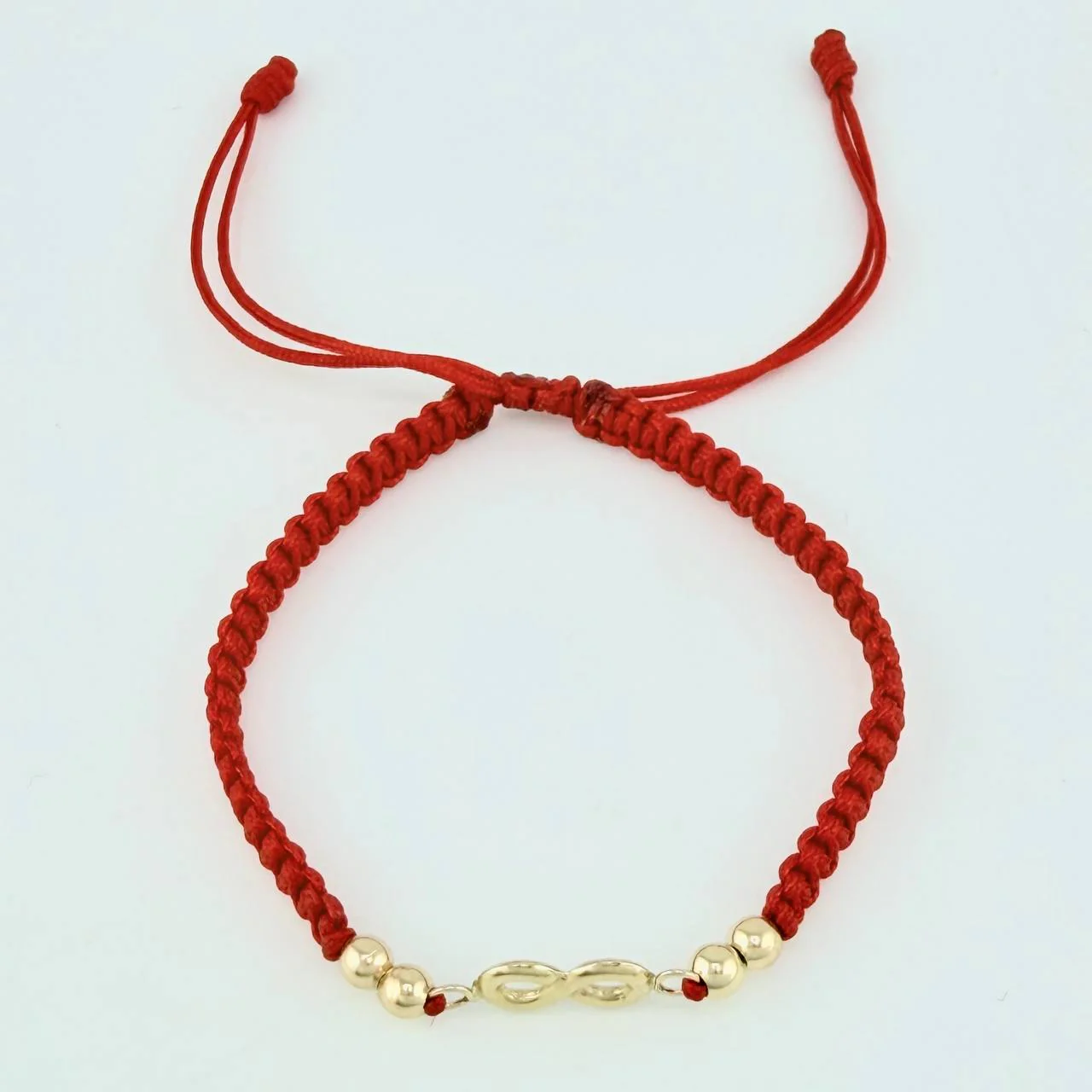 Pulsera Tejida Roja Herraje Infinito Bolas Lisas 3Mm / 4 Und Oro Amarillo 18K - Image 2