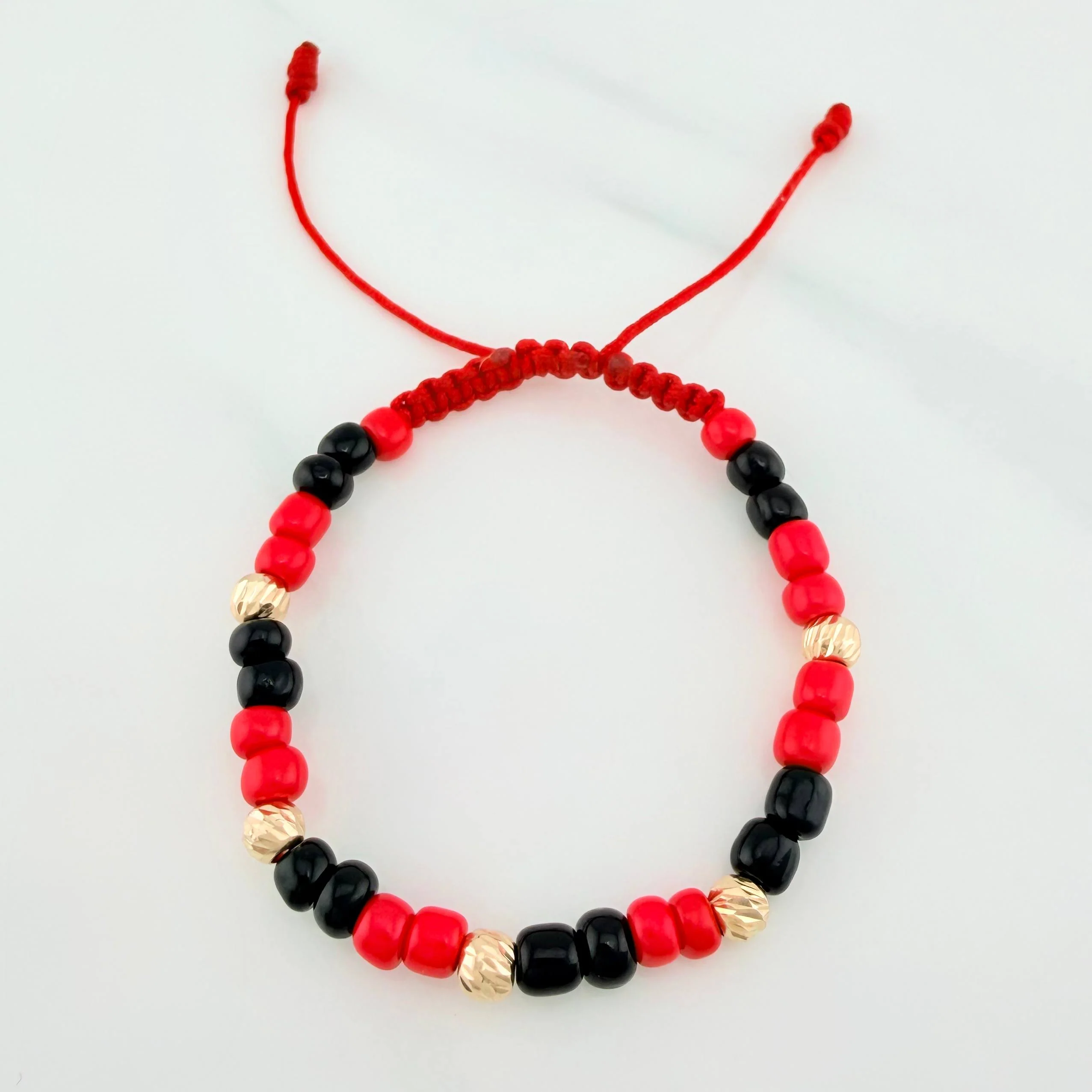 Pulsera Tejida Roja Mostacillas Oro Amarillo 18K - Image 3