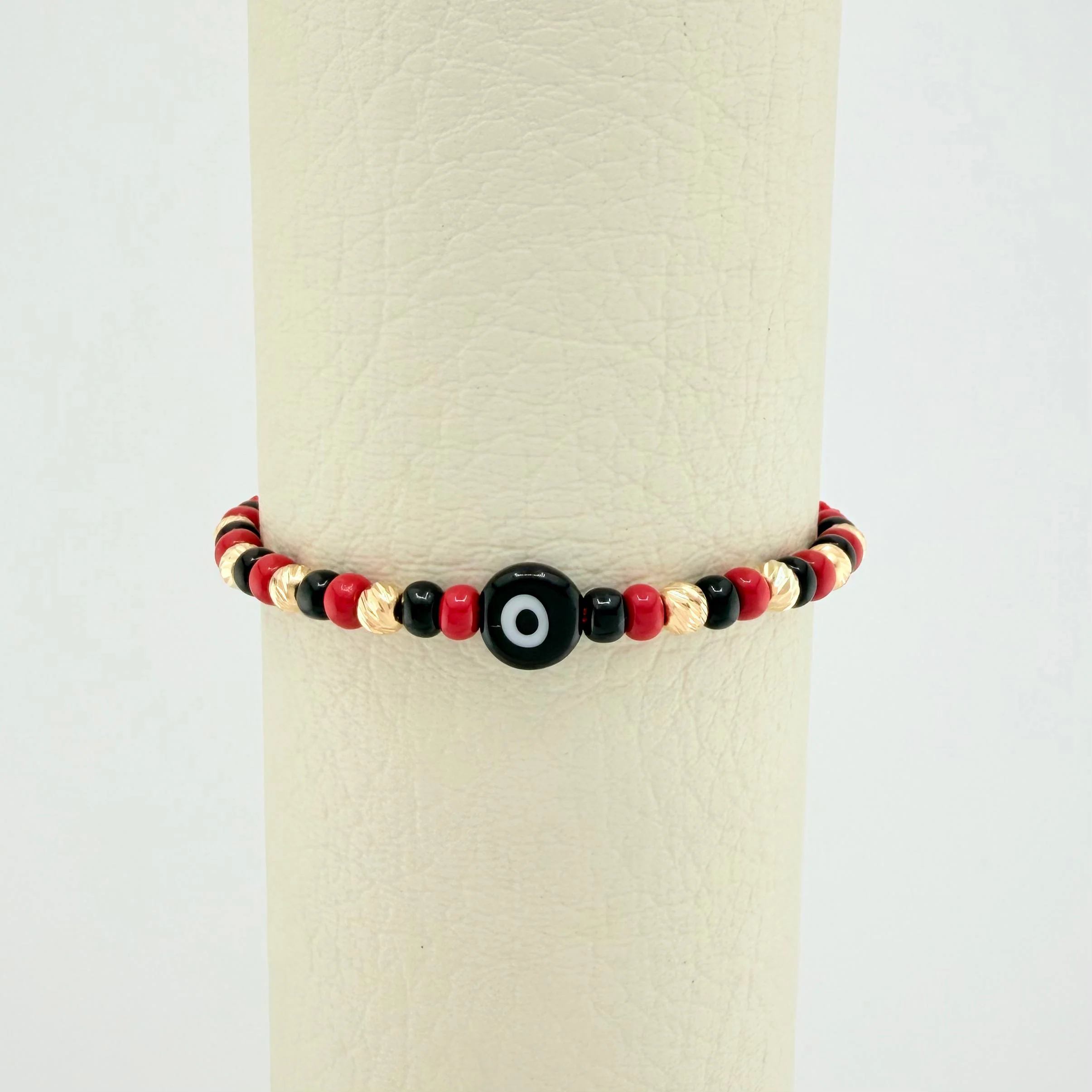 Pulsera Tejida Roja Ojo Turco Oro Amarillo 18K - Image 4