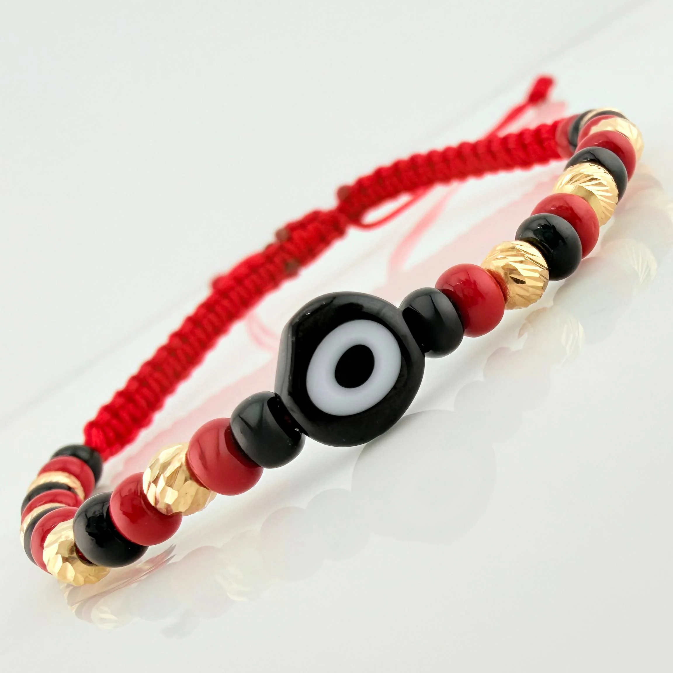 Pulsera Tejida Roja Ojo Turco Oro Amarillo 18K - Image 2