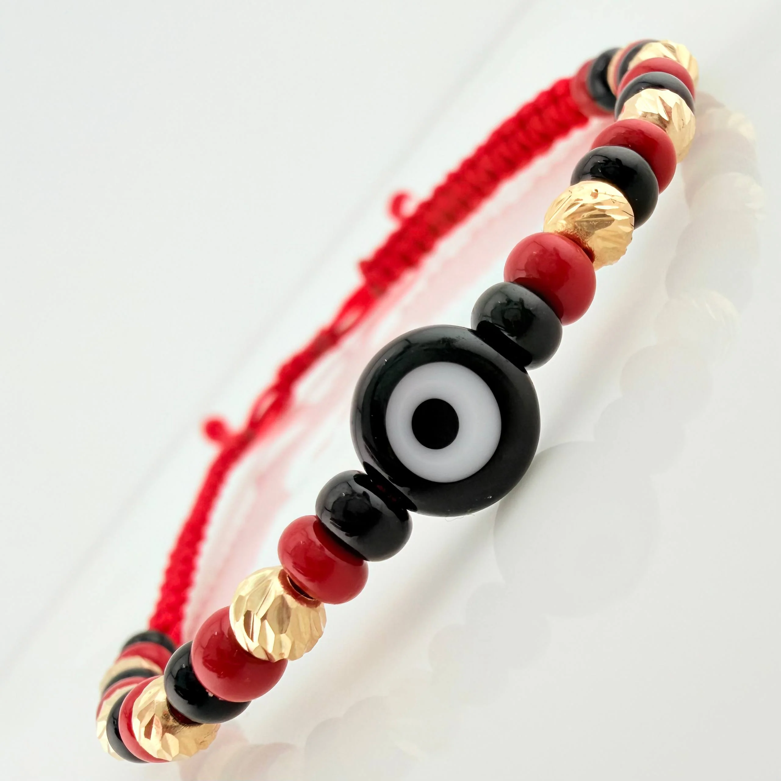Pulsera Tejida Roja Ojo Turco Oro Amarillo 18K - Image 2