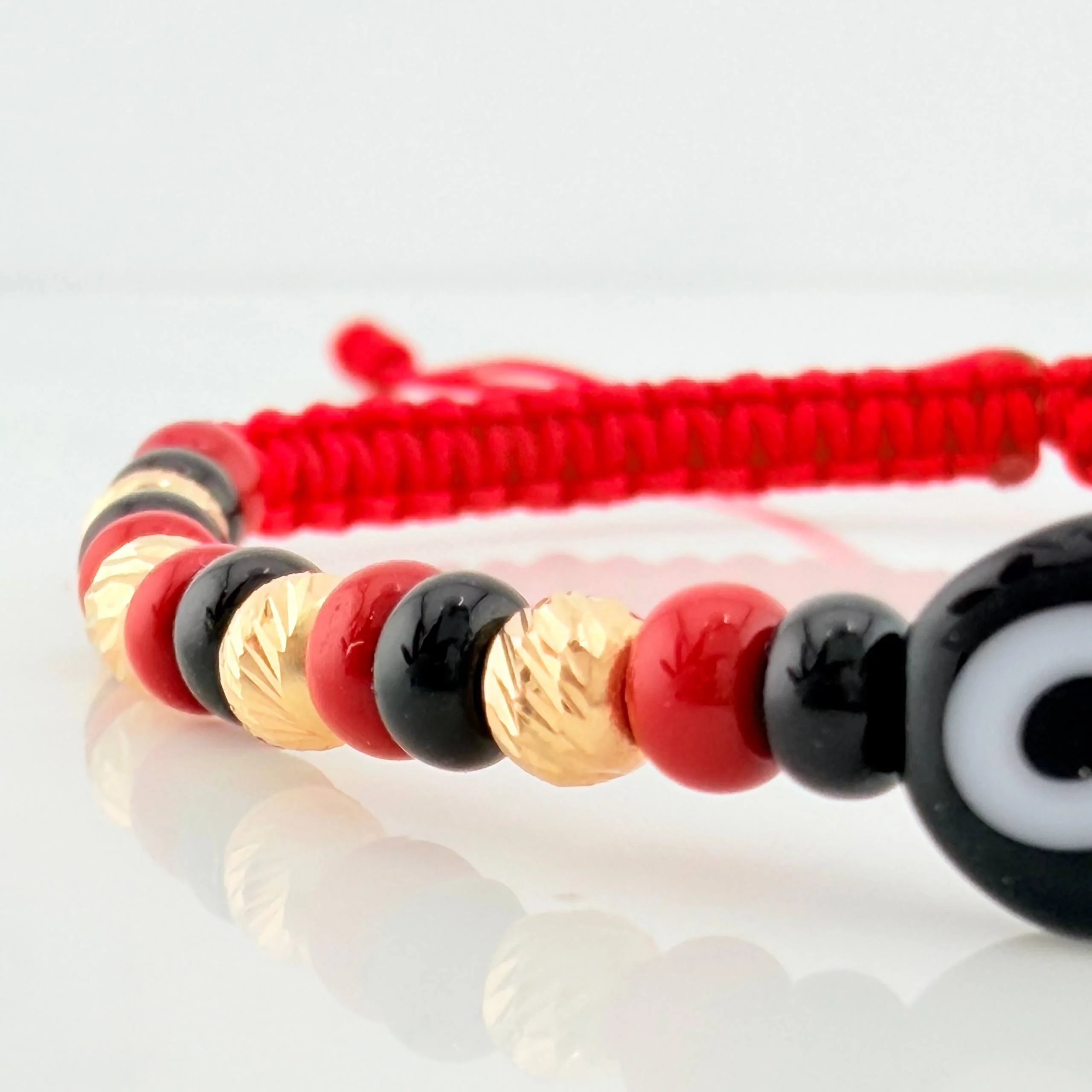 Pulsera Tejida Roja Ojo Turco Oro Amarillo 18K - Image 2