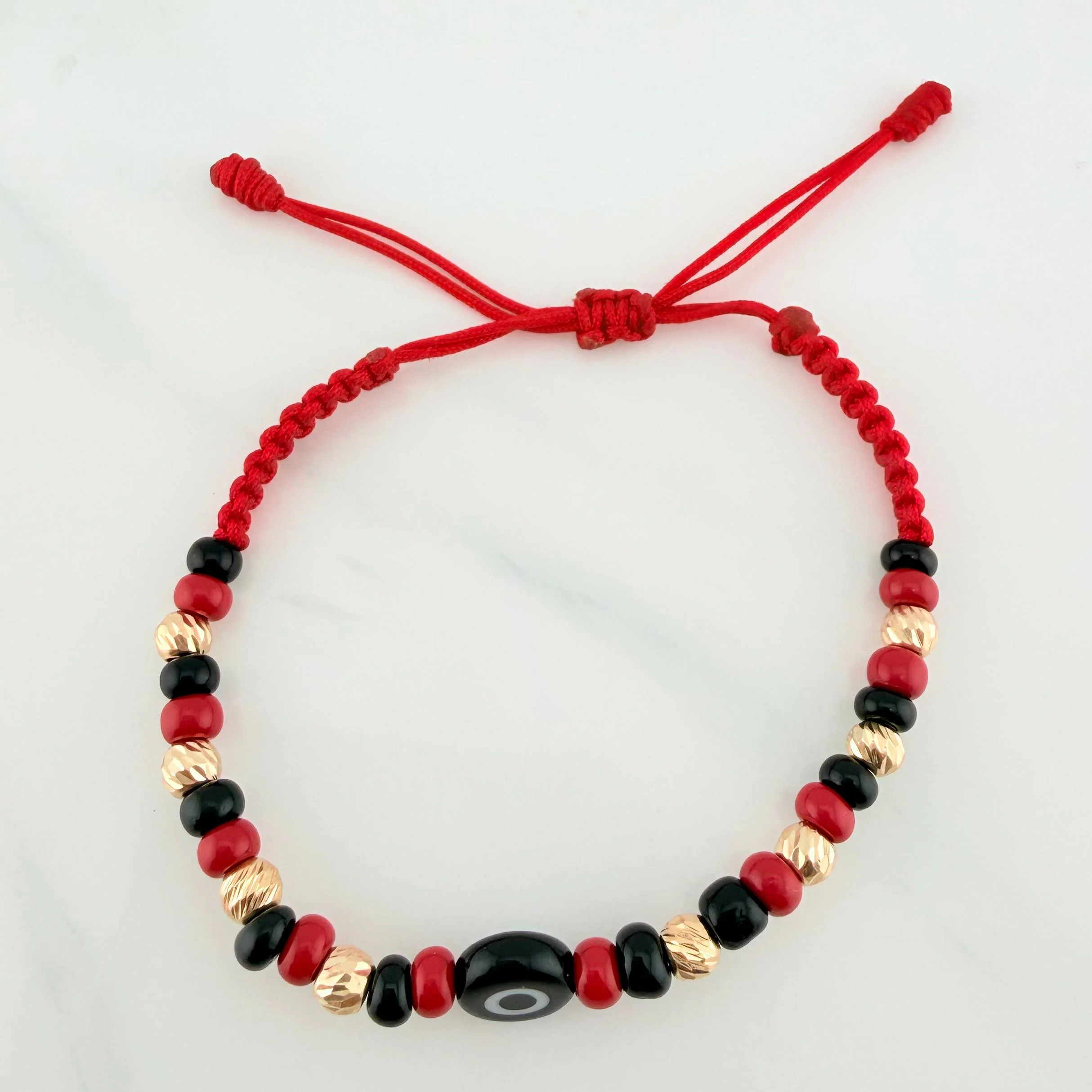 Pulsera Tejida Roja Ojo Turco Oro Amarillo 18K - Image 3