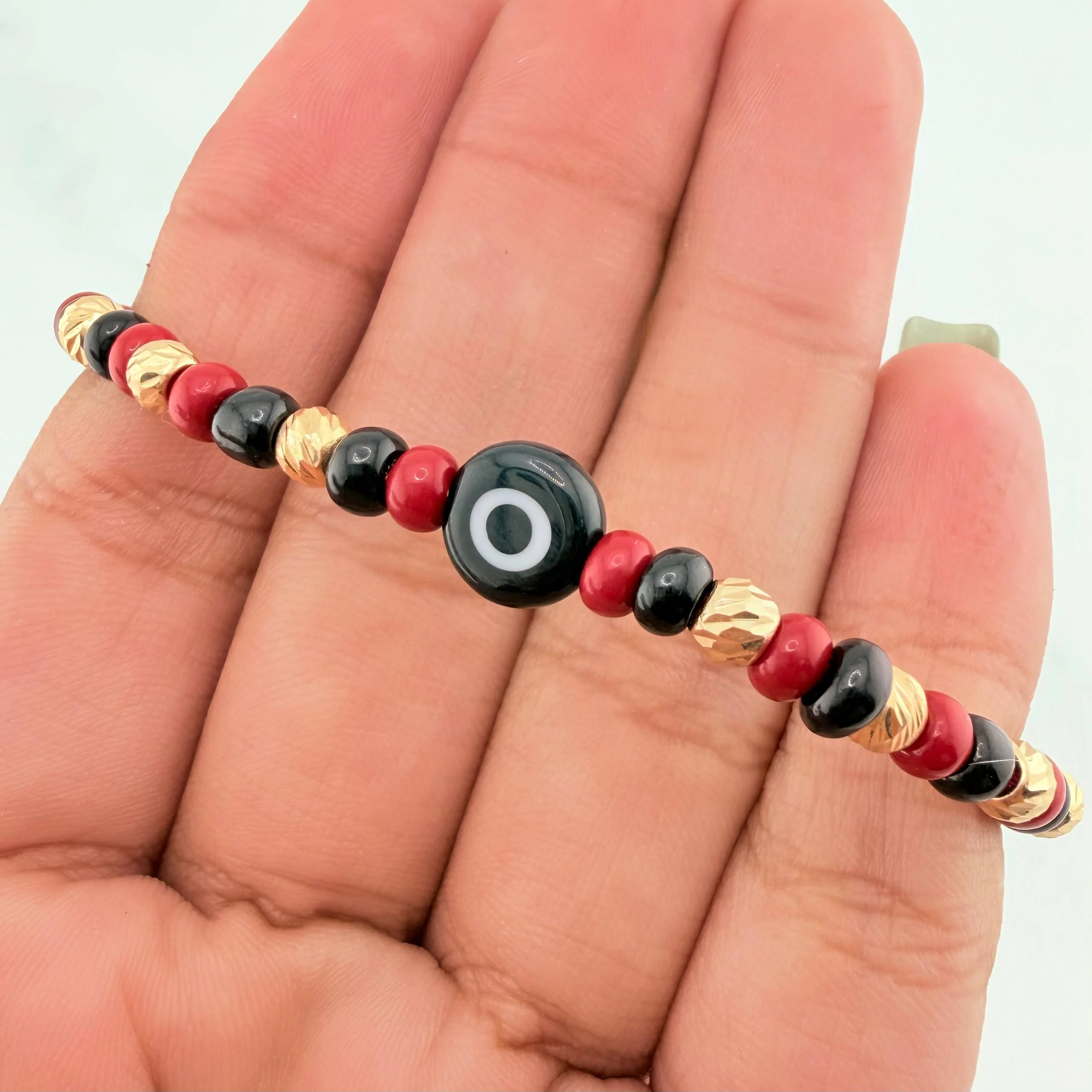 Pulsera Tejida Roja Ojo Turco Oro Amarillo 18K - Image 4