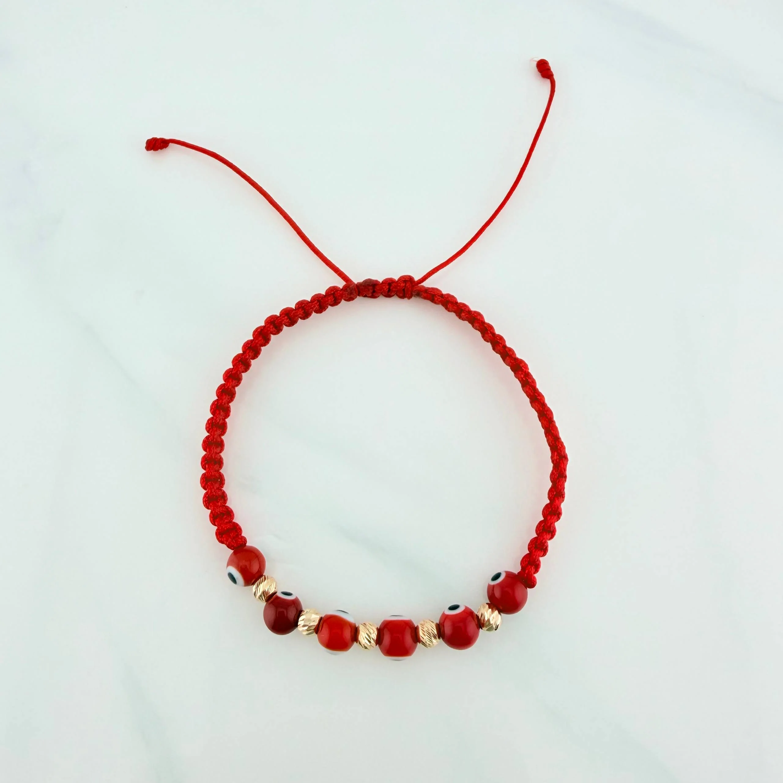 Pulsera Tejida Roja Ojos Turcos Oro Amarillo 18K - Image 3