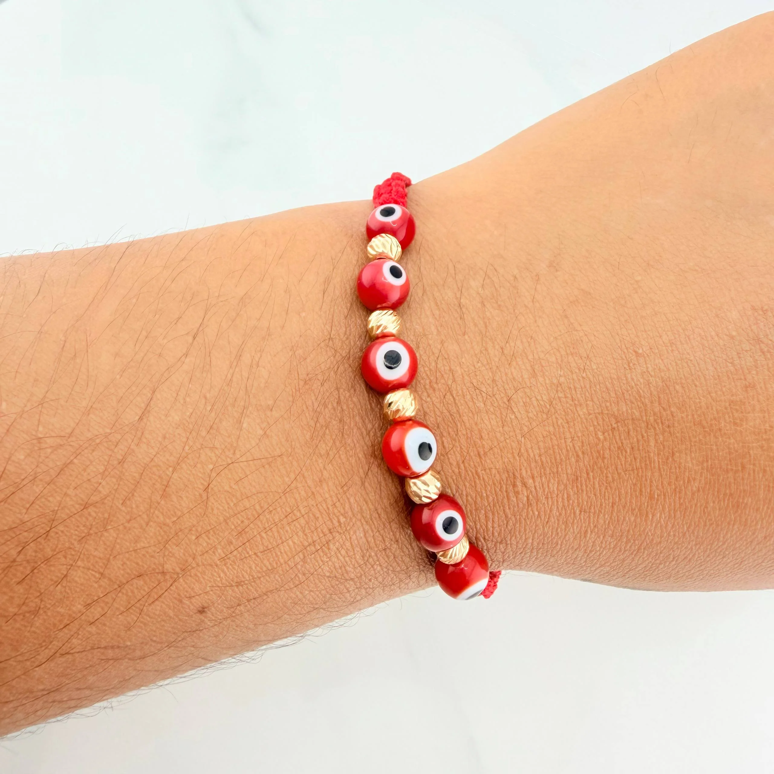 Pulsera Tejida Roja Ojos Turcos Oro Amarillo 18K - Image 4