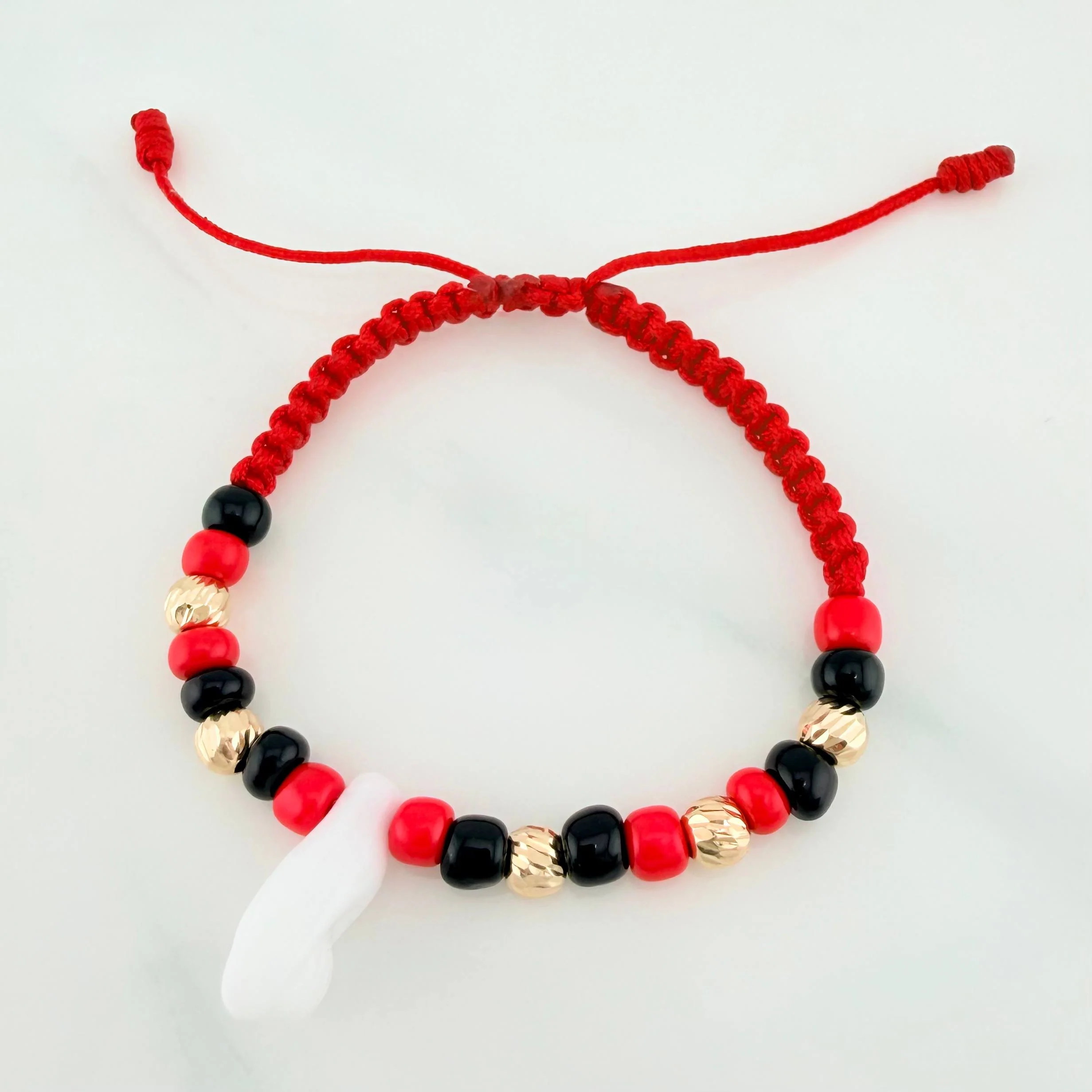 Pulsera Tejida Roja Tejida Mano Protección Oro Amarillo 18K - Image 4