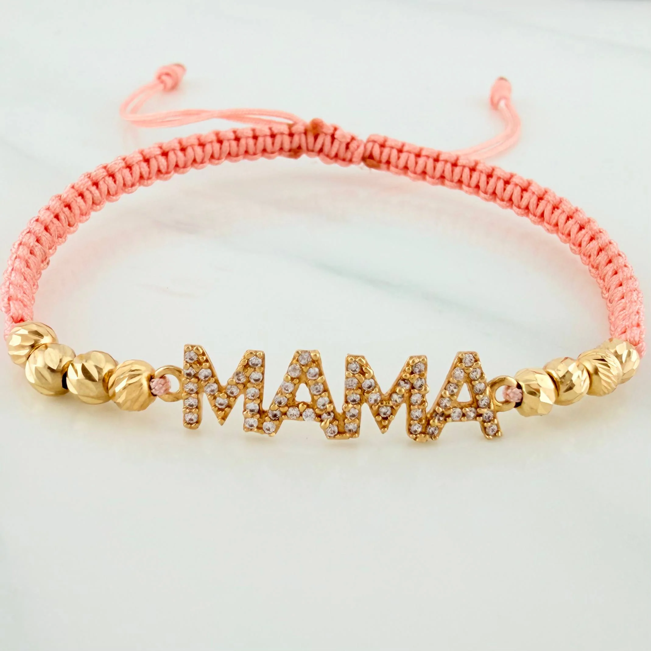 Pulsera Tejida Rosada Mamá 4Mm 8 Und Oro Amarillo 18K