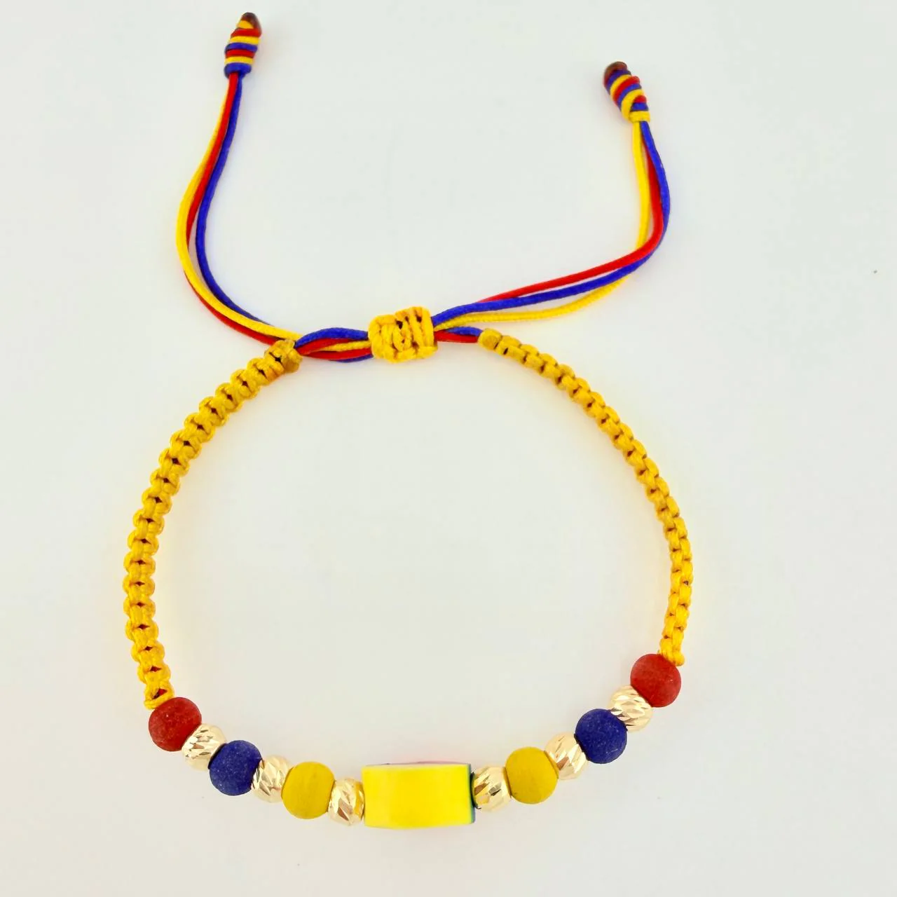 Pulsera Tejida Tricolor Circulo Bolas Diamantadas 4Mm / 6 Und Oro Amarillo 18K - Image 3