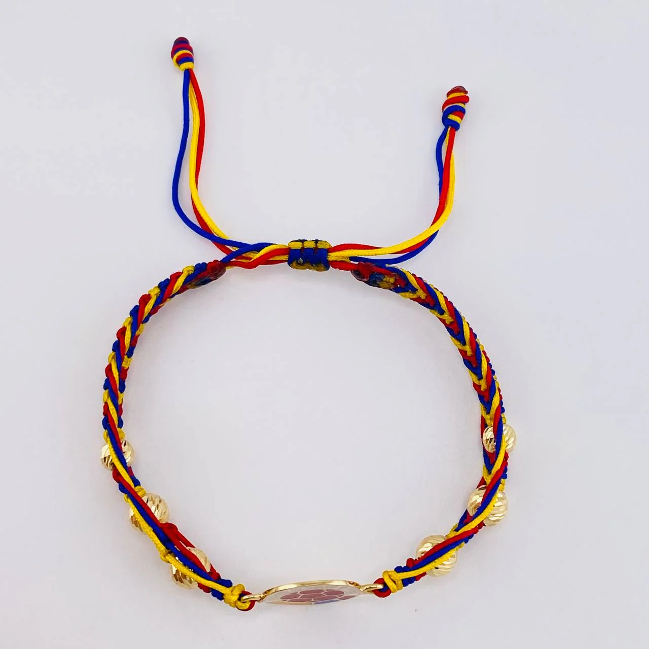 Pulsera Tejida Tricolor Escudo Selección Bolas Diamantadas 5Mm - 6Mm / 6 Und Oro Amarillo 18K - Image 2