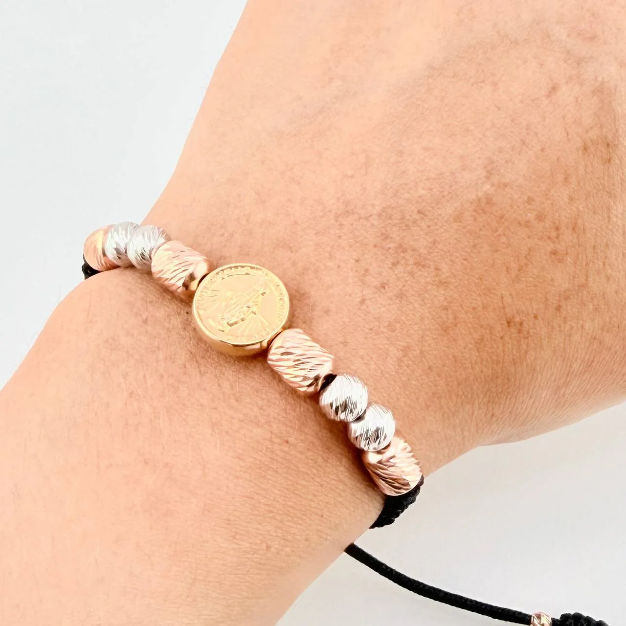 Pulsera Tejida Virgen Milagrosa Cilindros 6Mm-3Mm Oro Amarillo 18K - Image 2