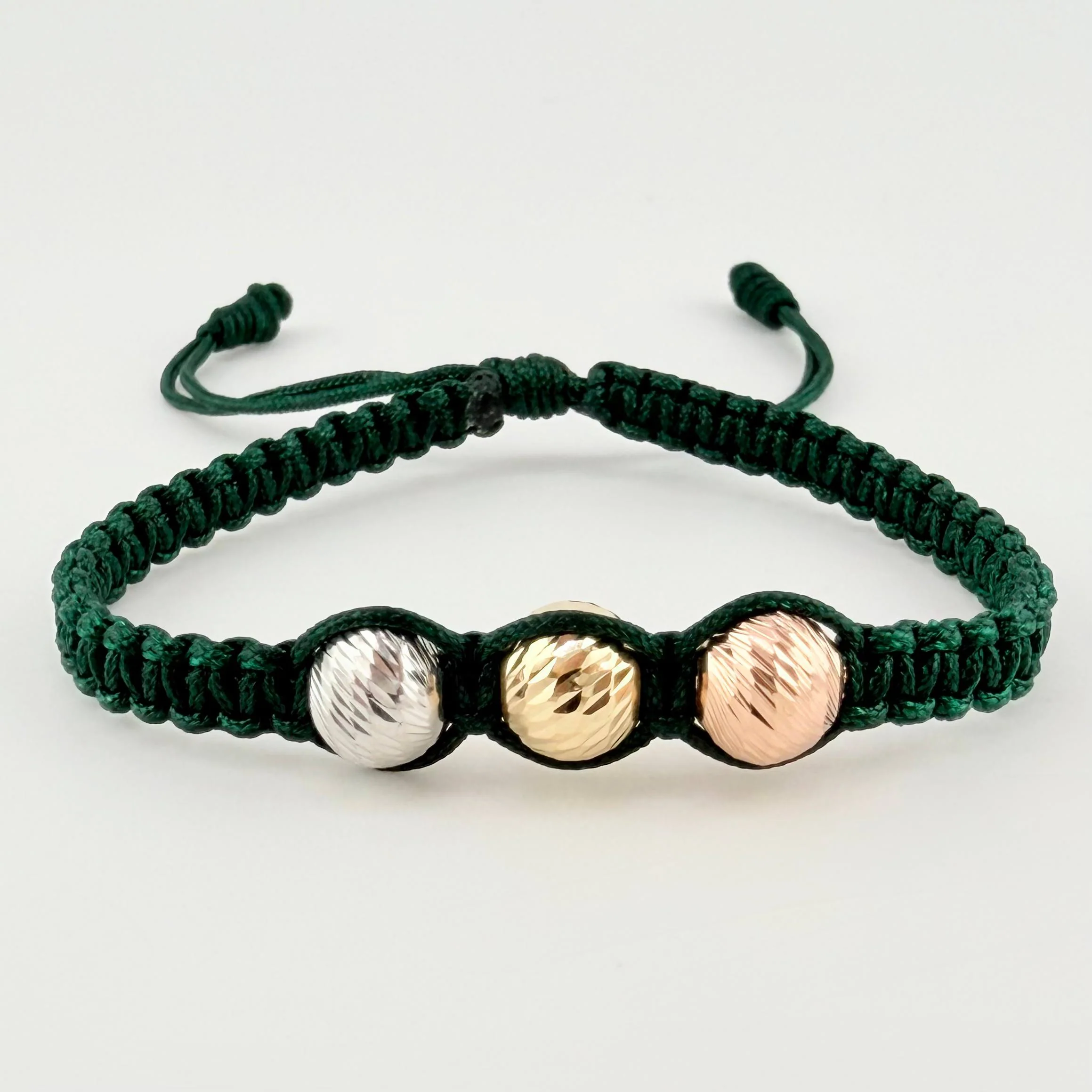 Pulsera Verde Trío Bolas 3und / 8mm Tres Oros 18K  (A.C)