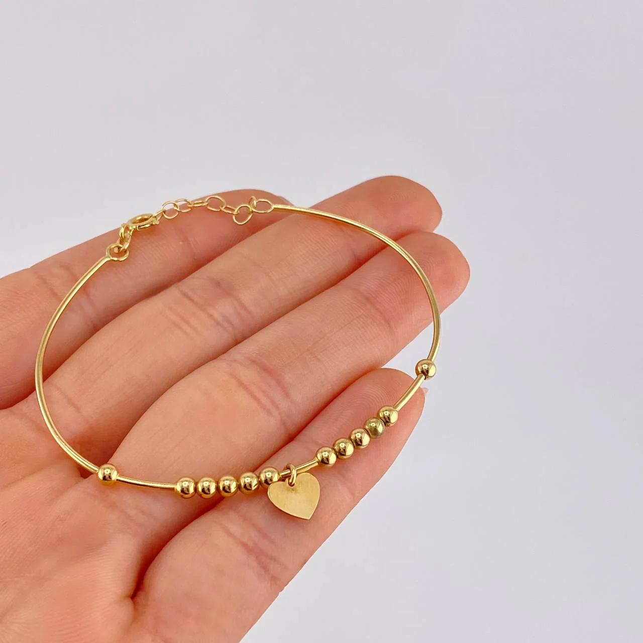 Pulso Aro Bolas Placa Corazón 3.75 g / 17.1 cm / 3 mm Oro Amarillo 18K - Image 3