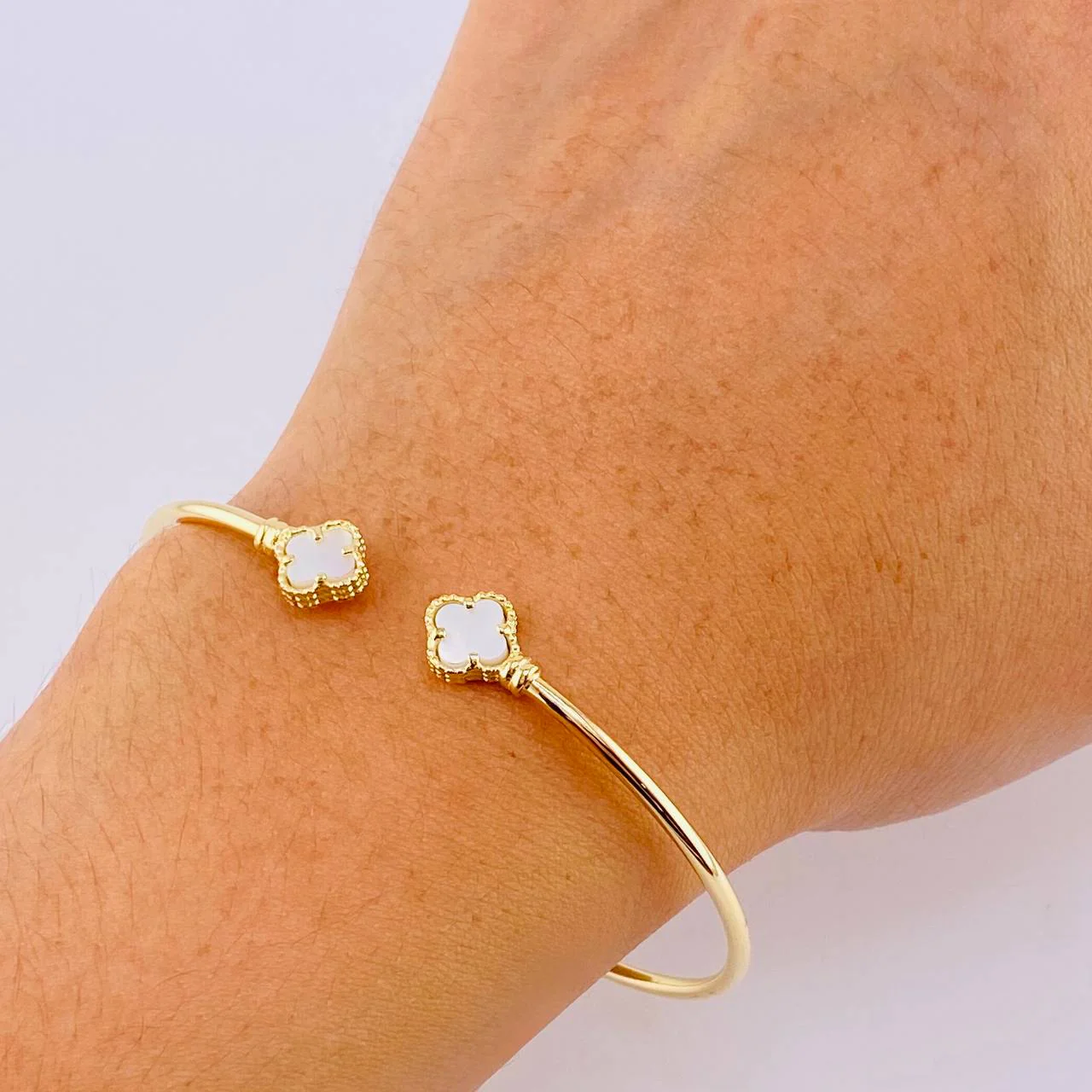 Pulso Aro Trebol Nacar Blanco 3.5 g / 18.6 cm / 1.8 mm Oro Amarillo 18K - Image 4