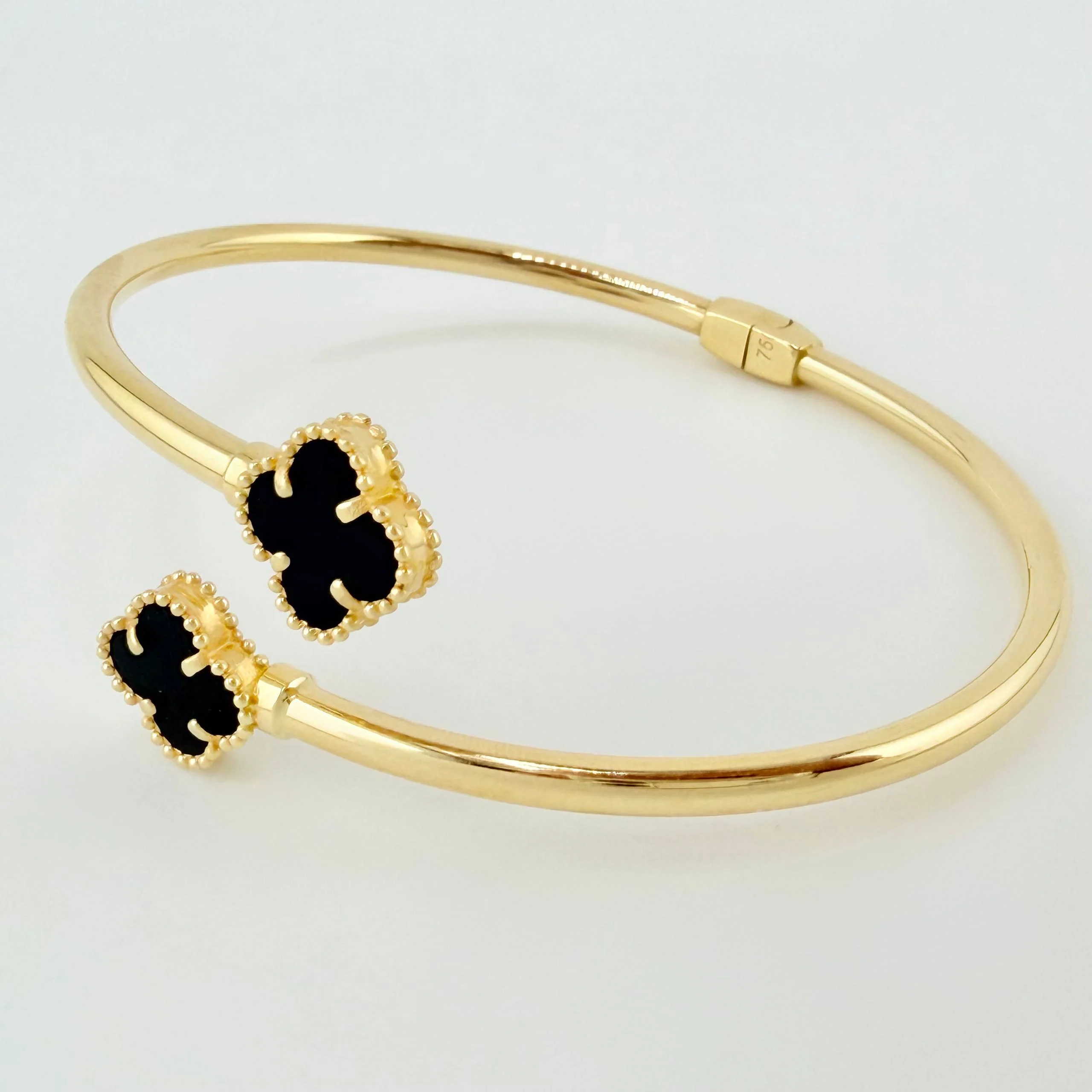 Pulso Aro Trebol Onix Negro 9.25gr / 19cm / 3mm Oro Amarillo Nac.Esp. 18K - Image 2