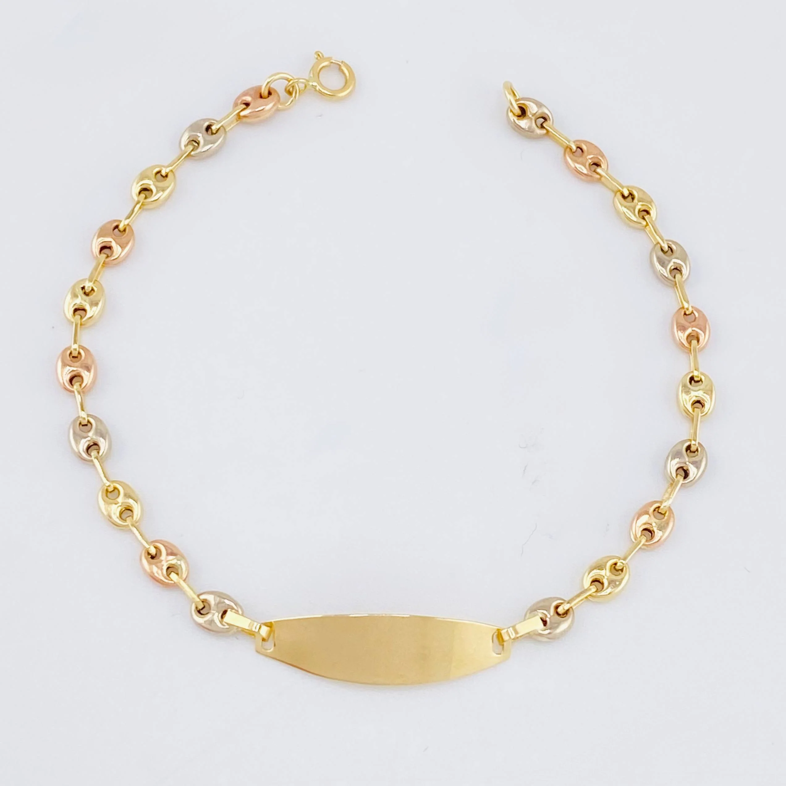 Pulso Bebe GC Placa Ovalada Curva 1.55gr / 14.5cm / 3mm Tres Oros 18K *