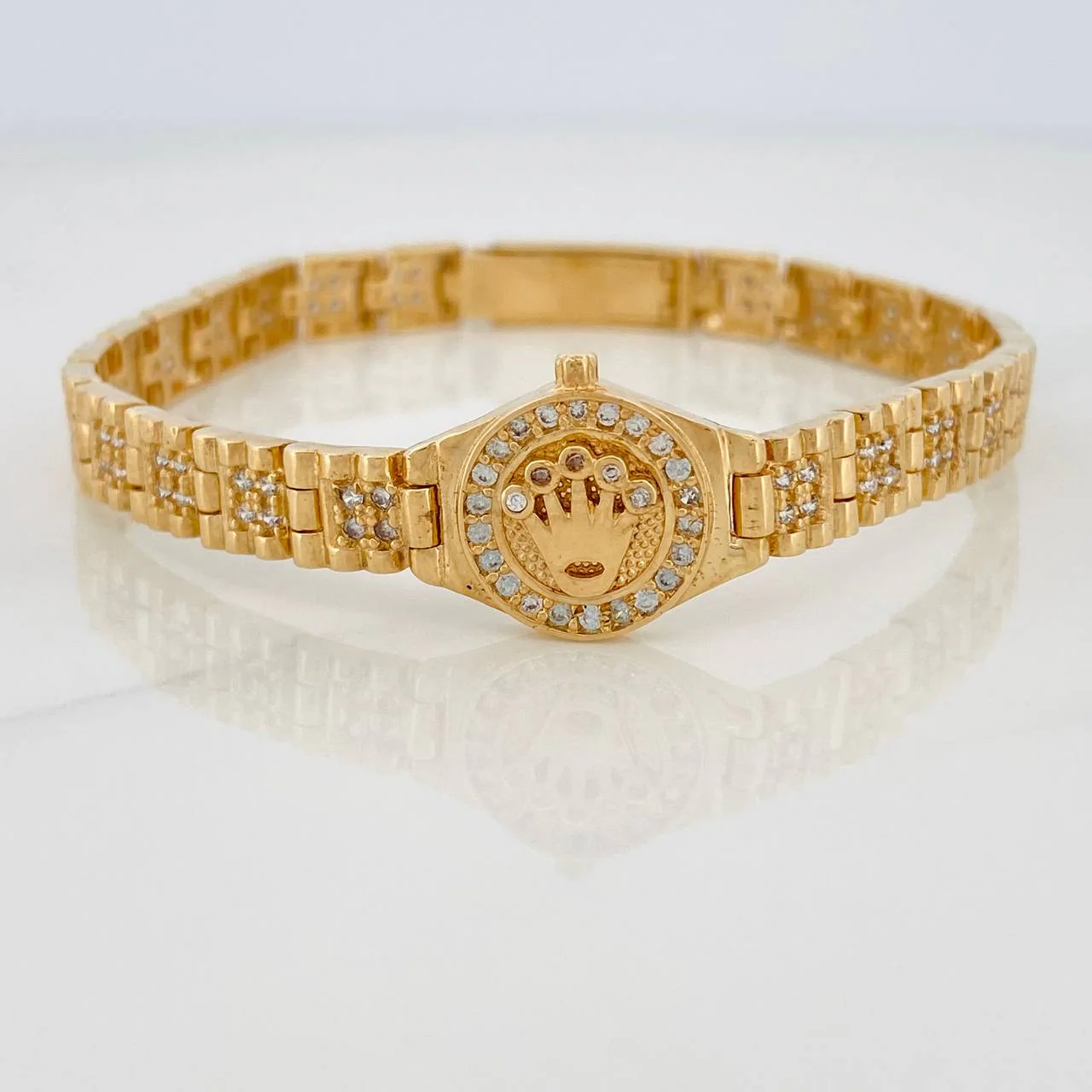 Pulso Cinturon Corona Reticulado 21.85gr / 19cm-19.5cm / Oro Amarillo 18K