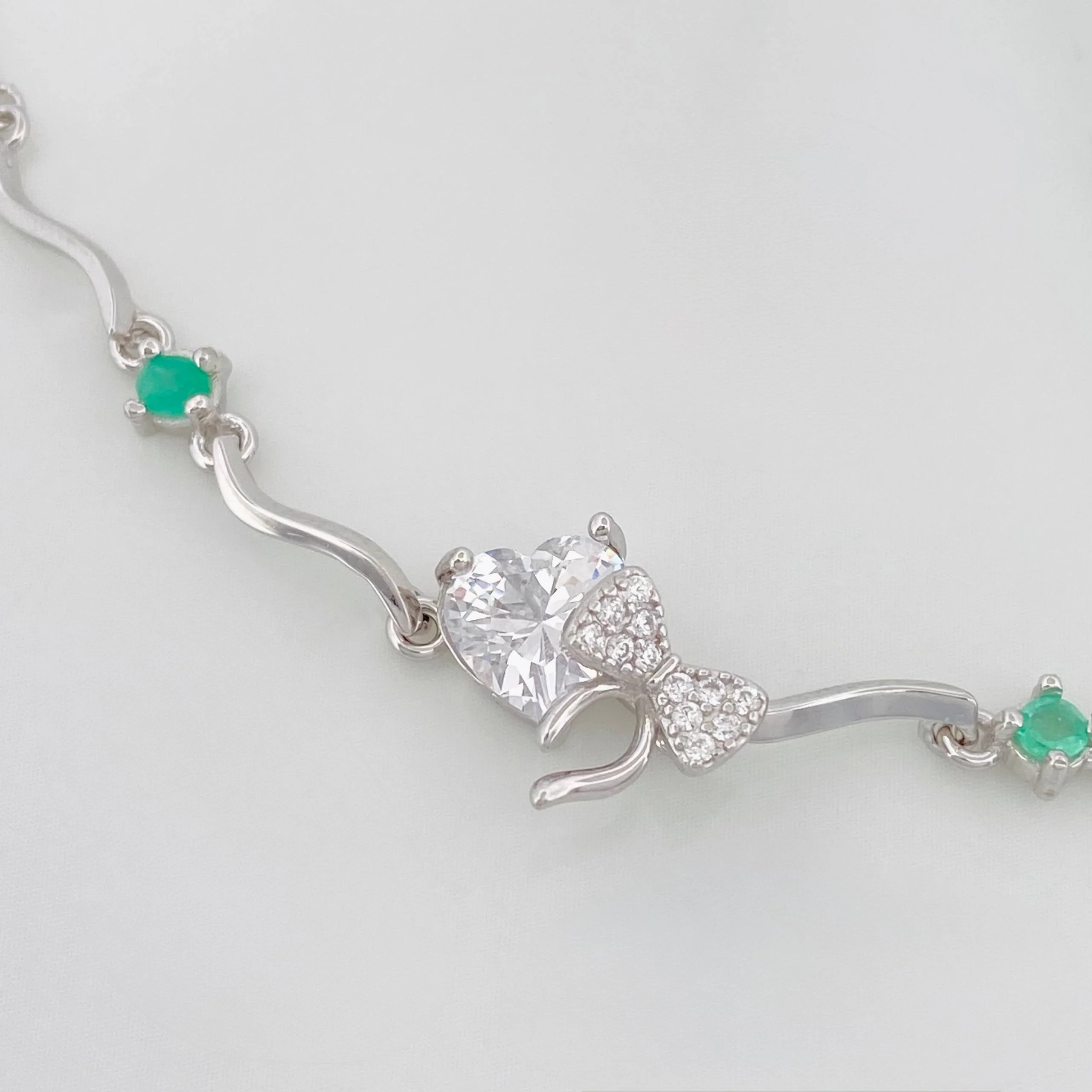 Pulso Corazon Moño Esmeraldas 2.9 g / 22 cm / 1 mm Plata 925 - Image 3