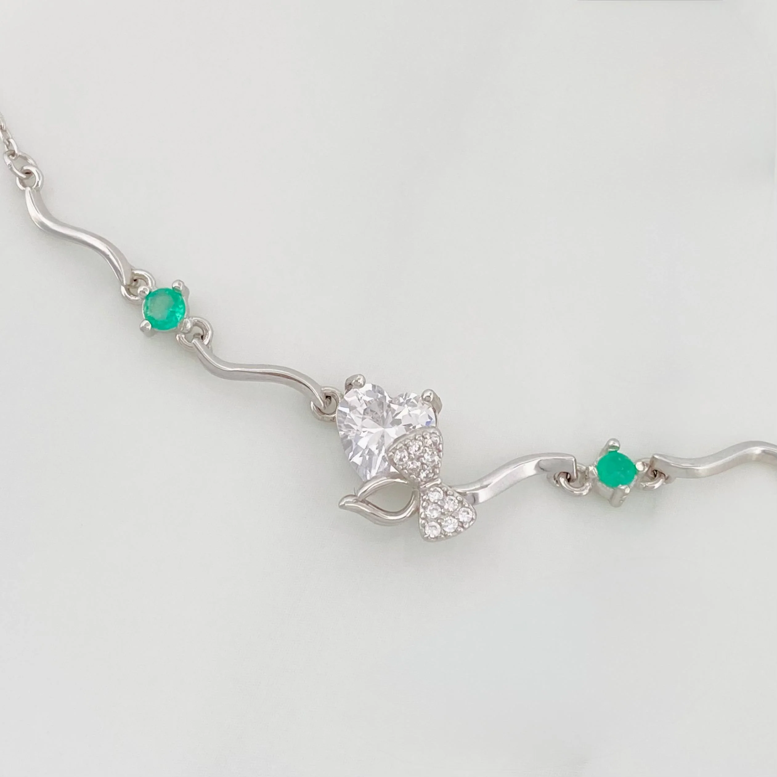 Pulso Corazon Moños Esmeralda 2.95 g / 22 cm / 1 mm Plata Rodinada 925 - Image 3