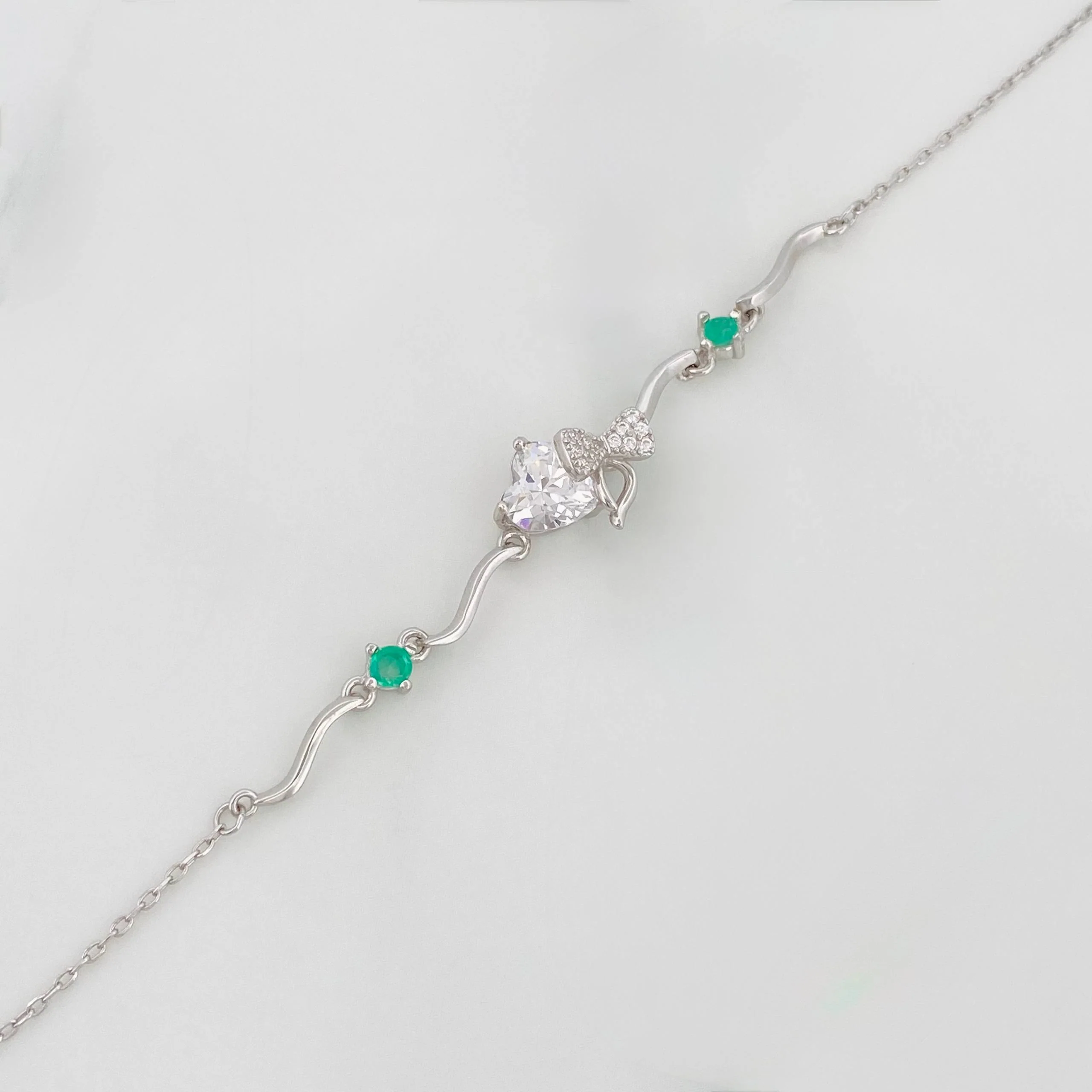 Pulso Corazon Moños Esmeralda 2.95 g / 22 cm / 1 mm Plata Rodinada 925 - Image 4