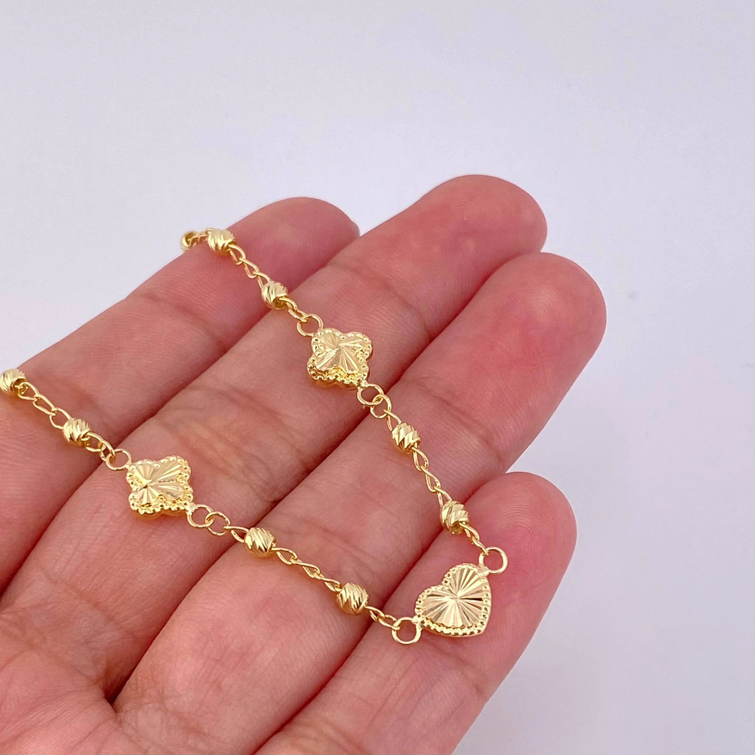 Pulso Militar Trébol Corazón Diamantado 2.6g / 19cm / 2.7mm Oro Amarillo 18K - Image 3