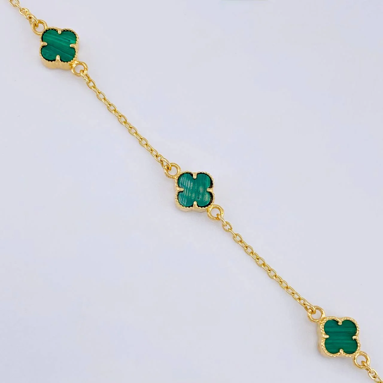 Pulso Modulable Trebol Malaquita Verde 4.4 g / 18 cm - 16.7 cm / 1.4 mm Oro Amarillo 18K - Image 2