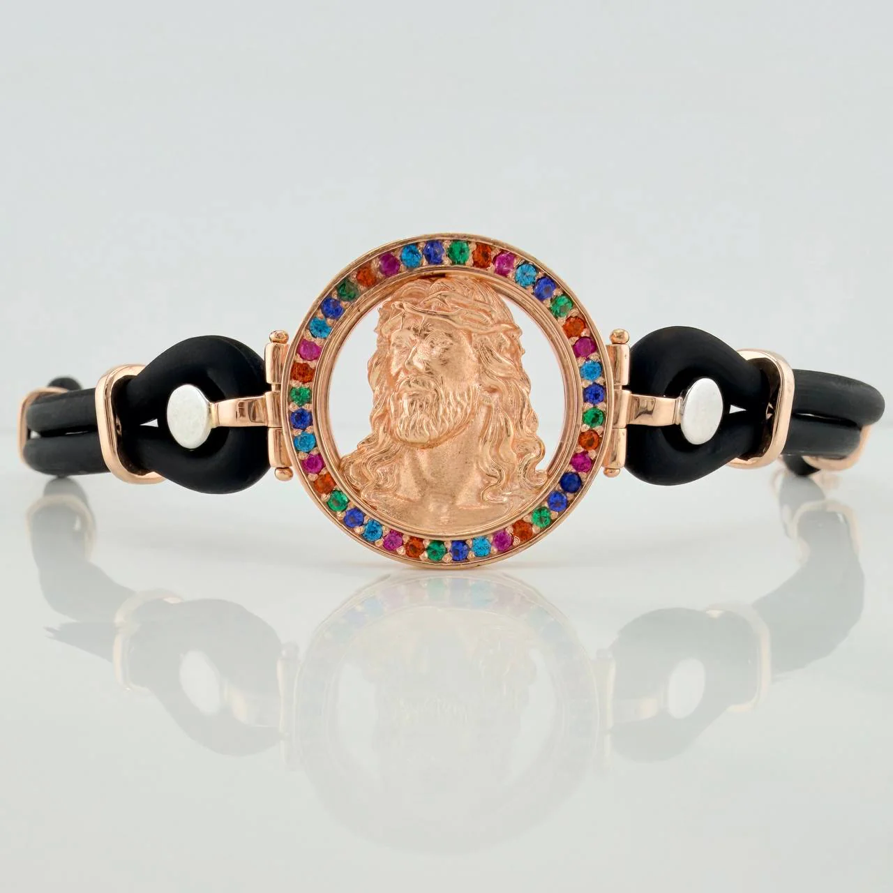 Pulso Rostro Cristo 24.7gr / 19.4cm / Dos Oros Blanco Rosa 18K $