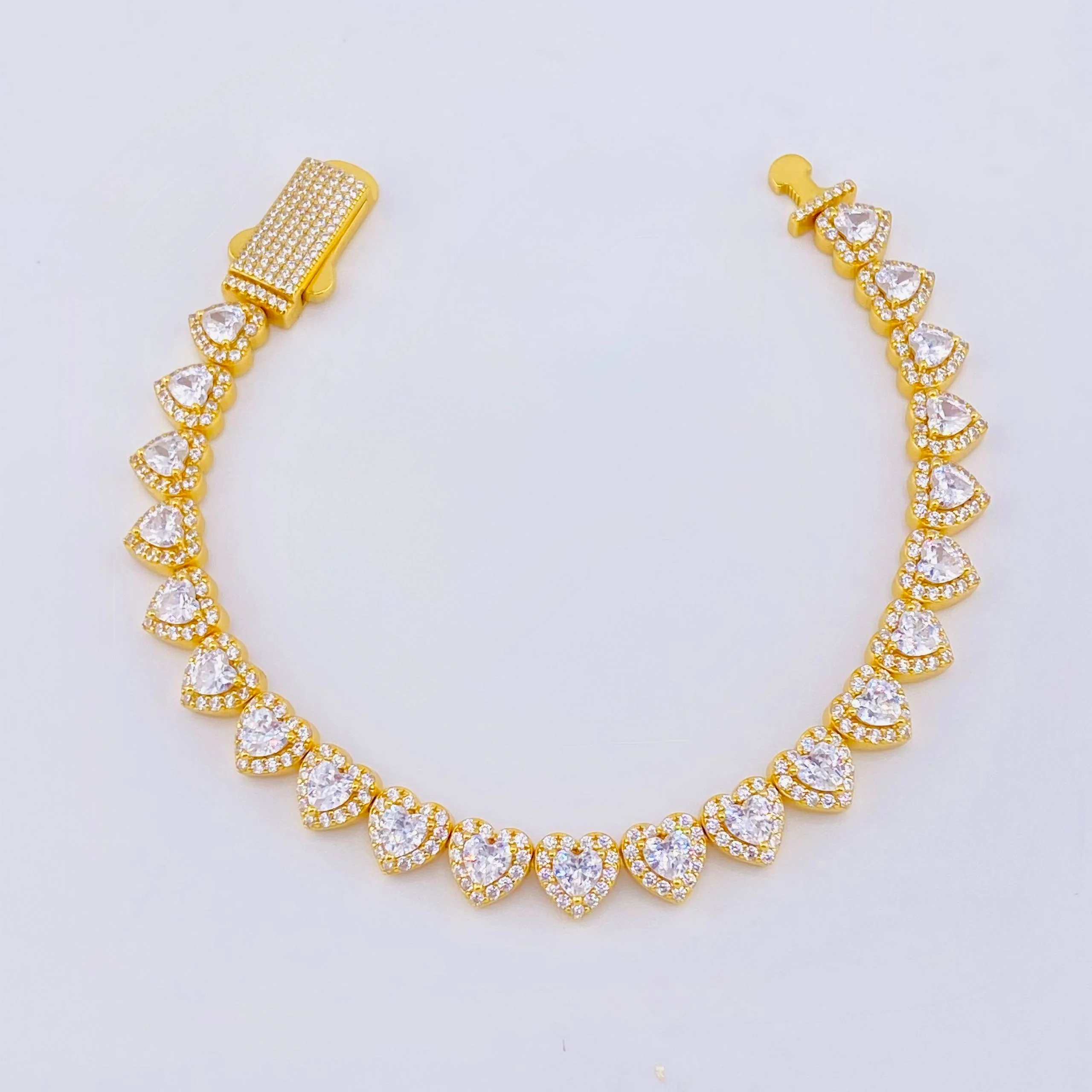 Pulso Tenis Corazones Amarillo 17.25gr / 17.5cm / 7.2mm Plata 925 *