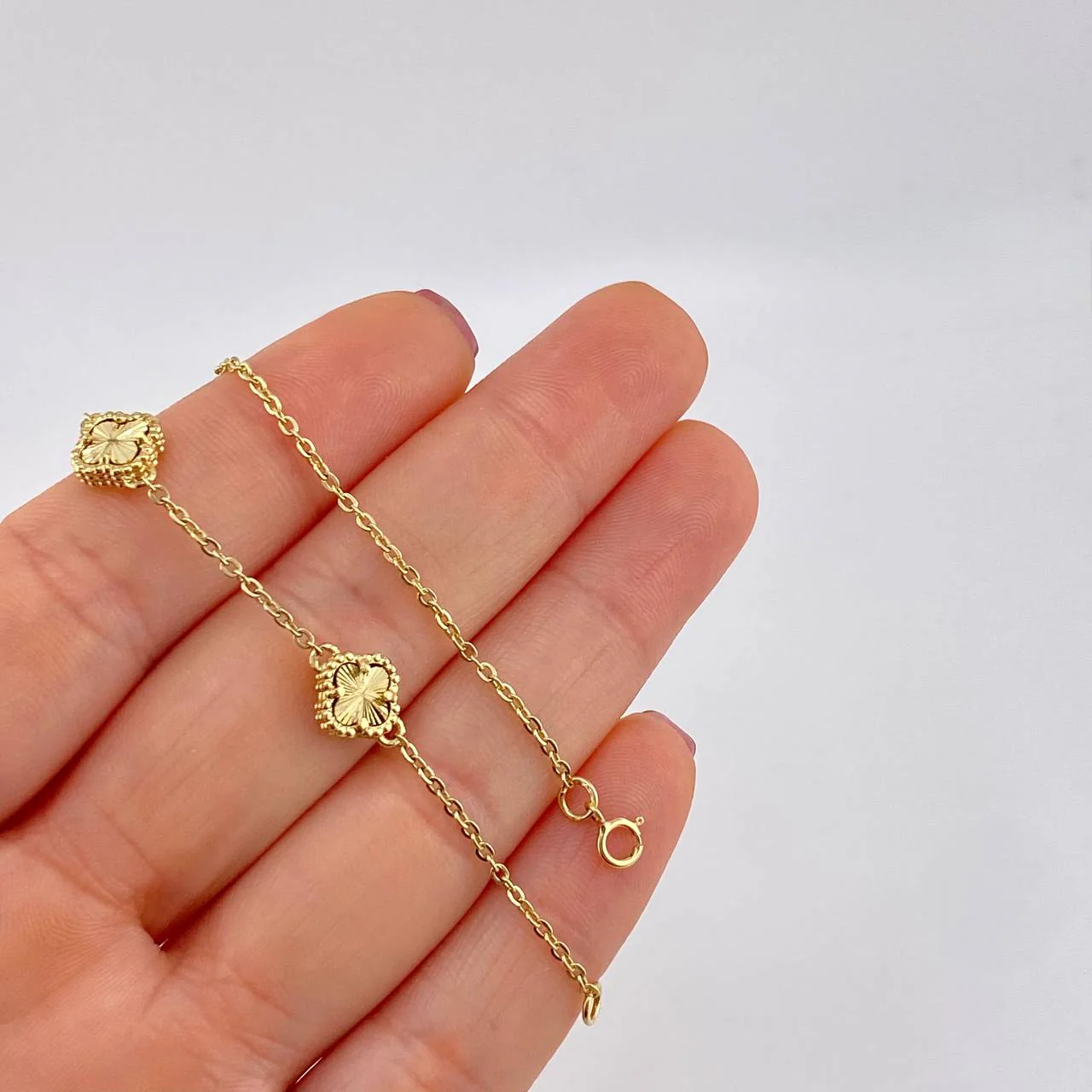 Pulso Trébol Aro Seguido Diamantado 3.75g / 17cm / 1.7mm Oro Amarillo 18K - Image 3