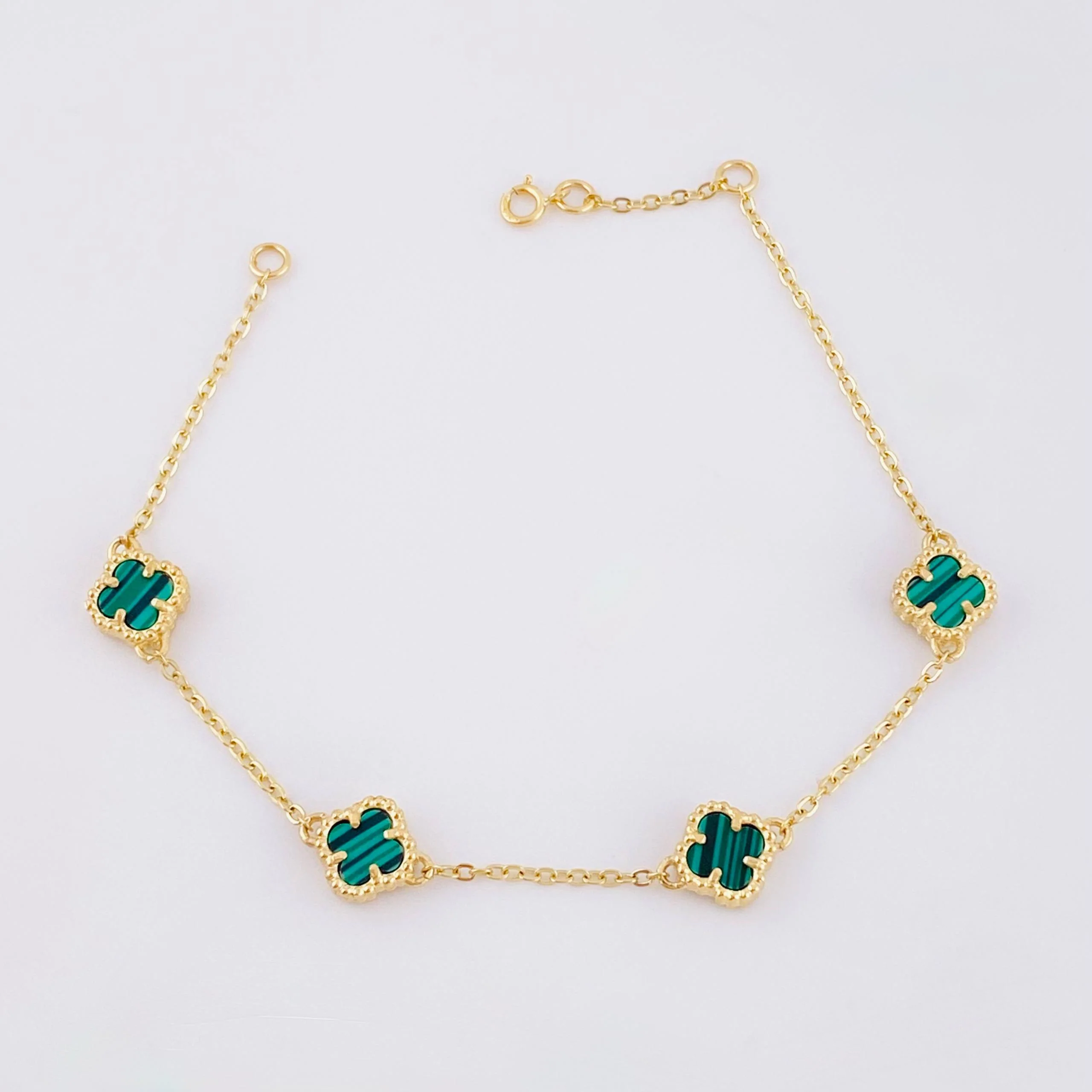 Pulso Trebol Malaquita Verde 4gr / 17cm-18cm / 7mm Oro Amarillo Nac.Esp. 18K