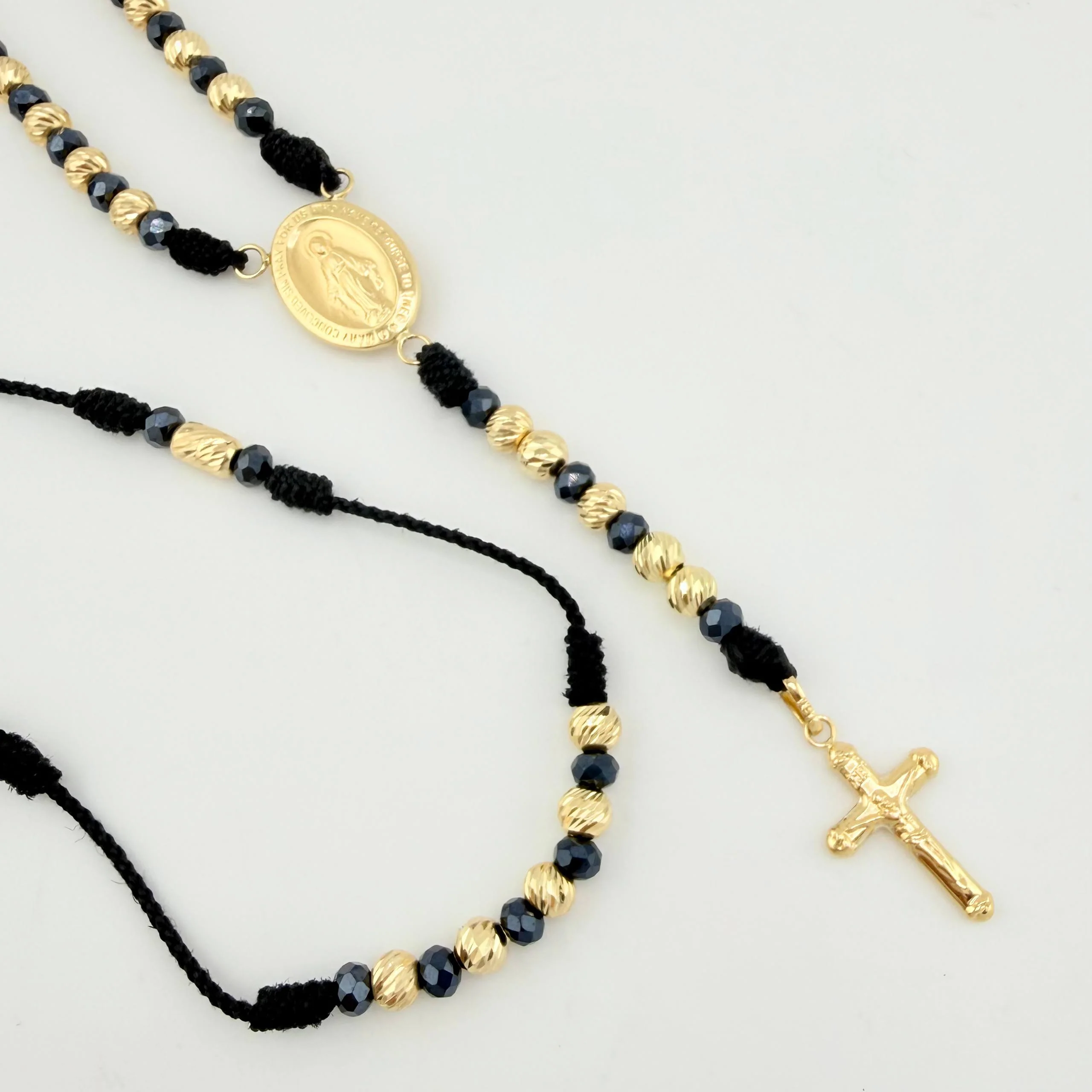 Rosario Negro Virgen Milagrosa Cruz Cristo 34und 6.25gr / 62.5cm / 5mm Oro Amarillo 18K * - Image 3