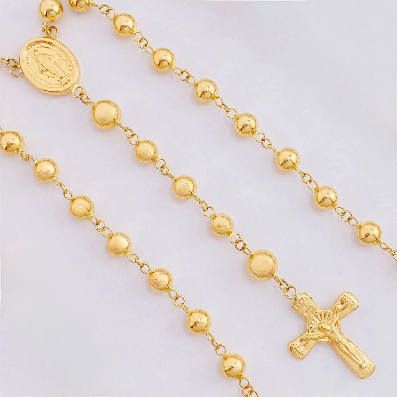 Rosario Rosario Virgen Milagrosa Cruz Cristo Bola Lisa 12.05g / 60cm / 5.6mm Oro Amarillo 18K - Image 3