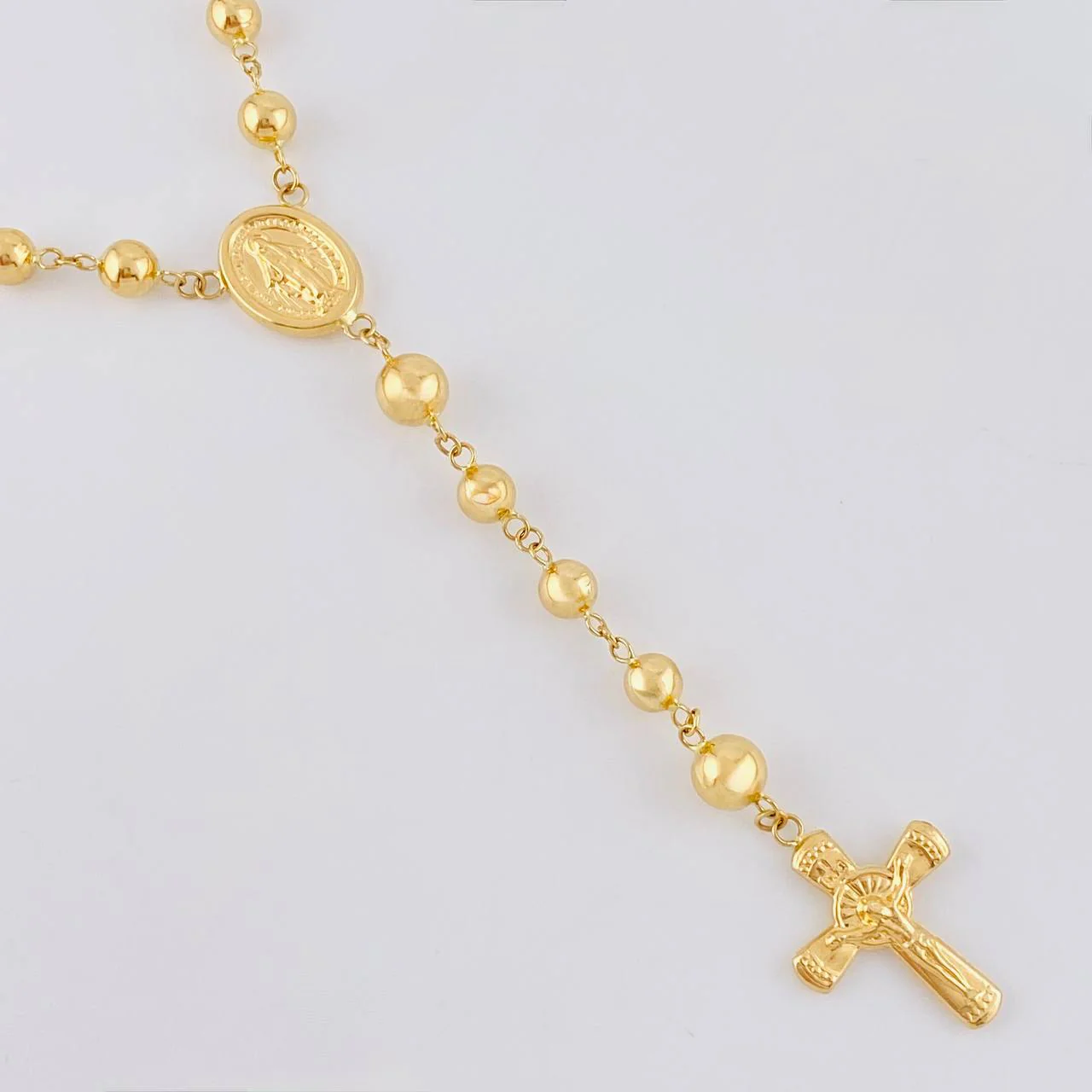 Rosario Rosario Virgen Milagrosa Cruz Cristo Bola Lisa 12.45g / 60cm / 5.6mm Oro Amarillo 18K