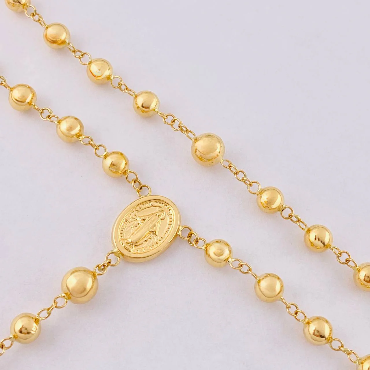 Rosario Rosario Virgen Milagrosa Cruz Cristo Bola Lisa 12.45g / 60cm / 5.6mm Oro Amarillo 18K - Image 2