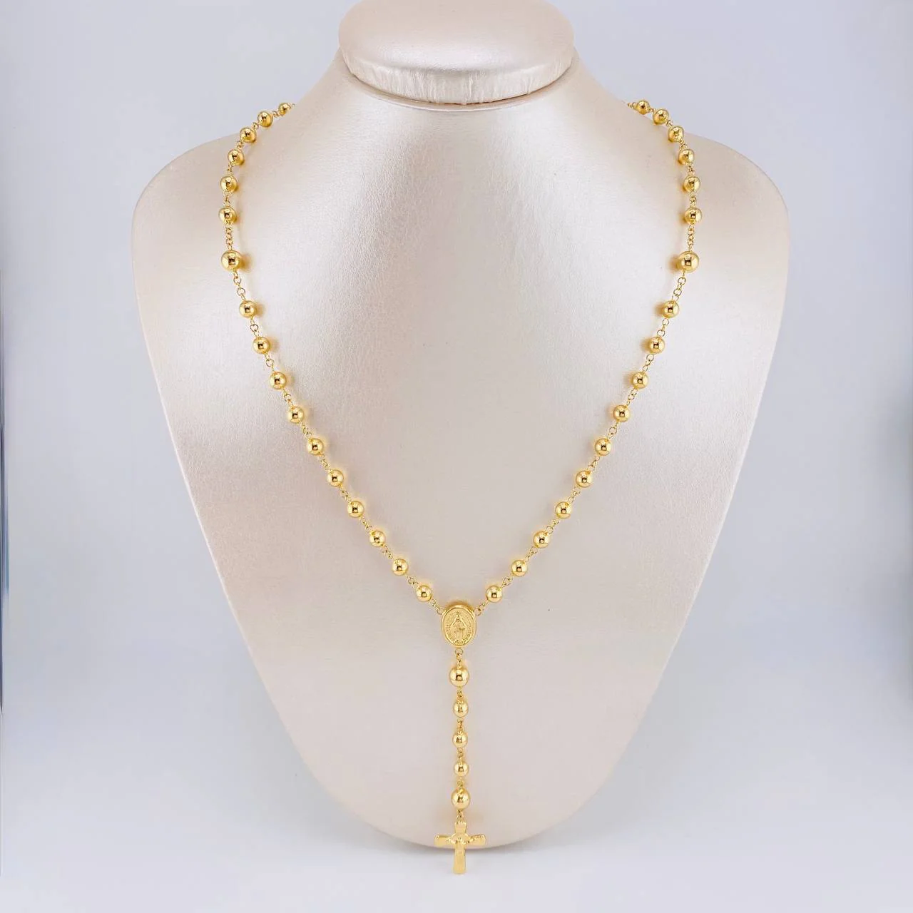 Rosario Rosario Virgen Milagrosa Cruz Cristo Bola Lisa 12.45g / 60cm / 5.6mm Oro Amarillo 18K - Image 5