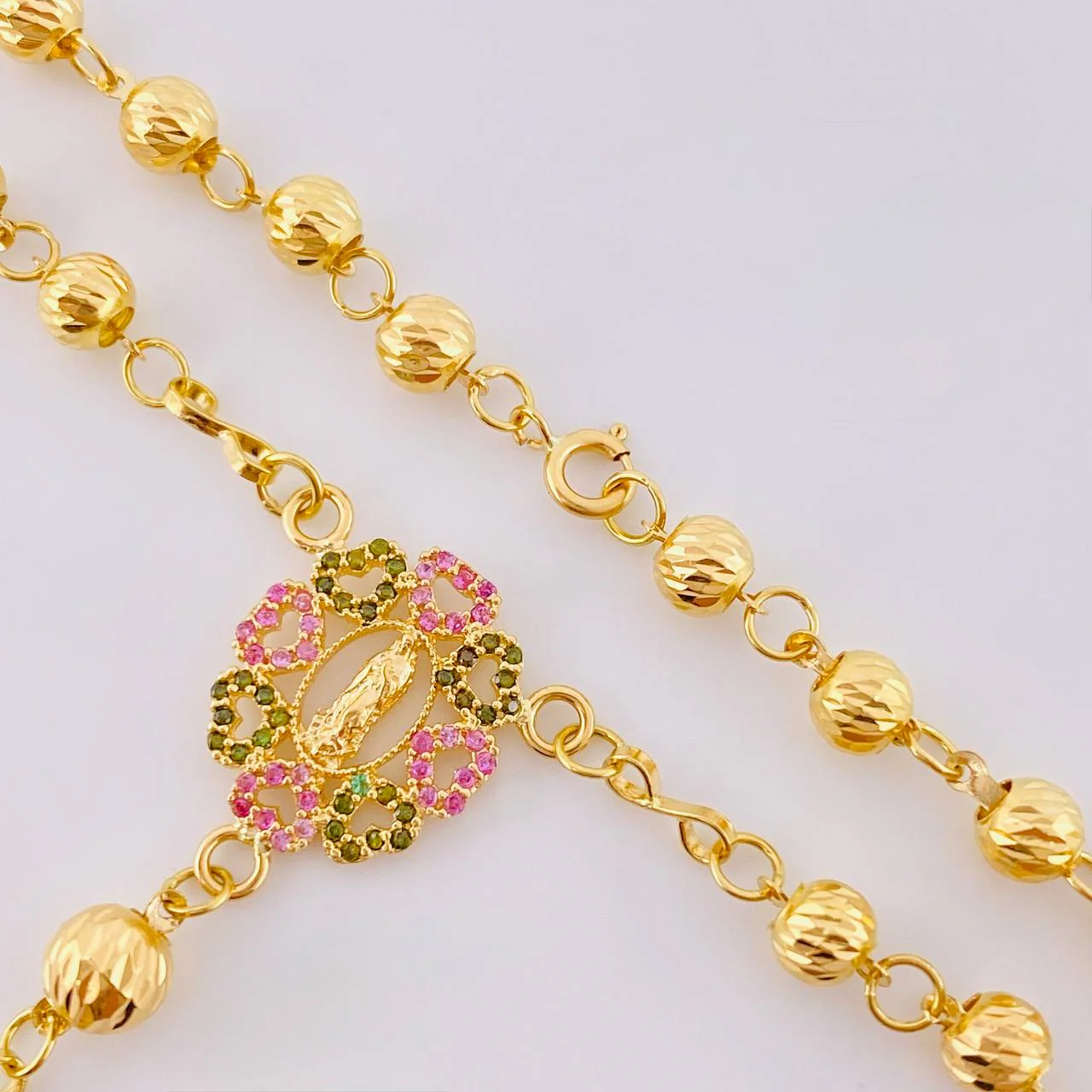Rosario Virgen Guadalupe Corazones Diamantado 10 g / 50 cm / 4 mm - 5 mm Oro Amarillo 18K - Image 2