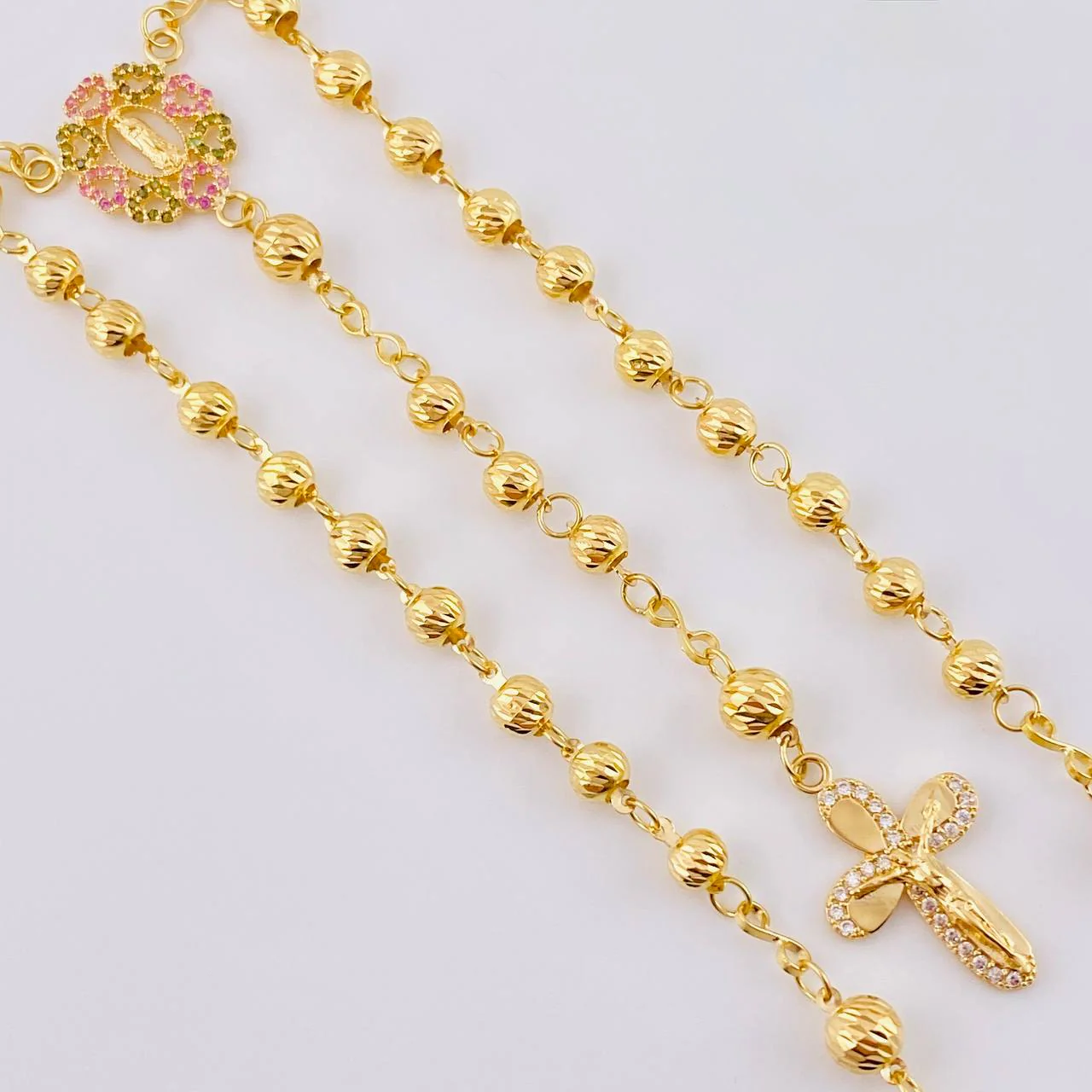 Rosario Virgen Guadalupe Corazones Diamantado 10 g / 50 cm / 4 mm - 5 mm Oro Amarillo 18K - Image 4