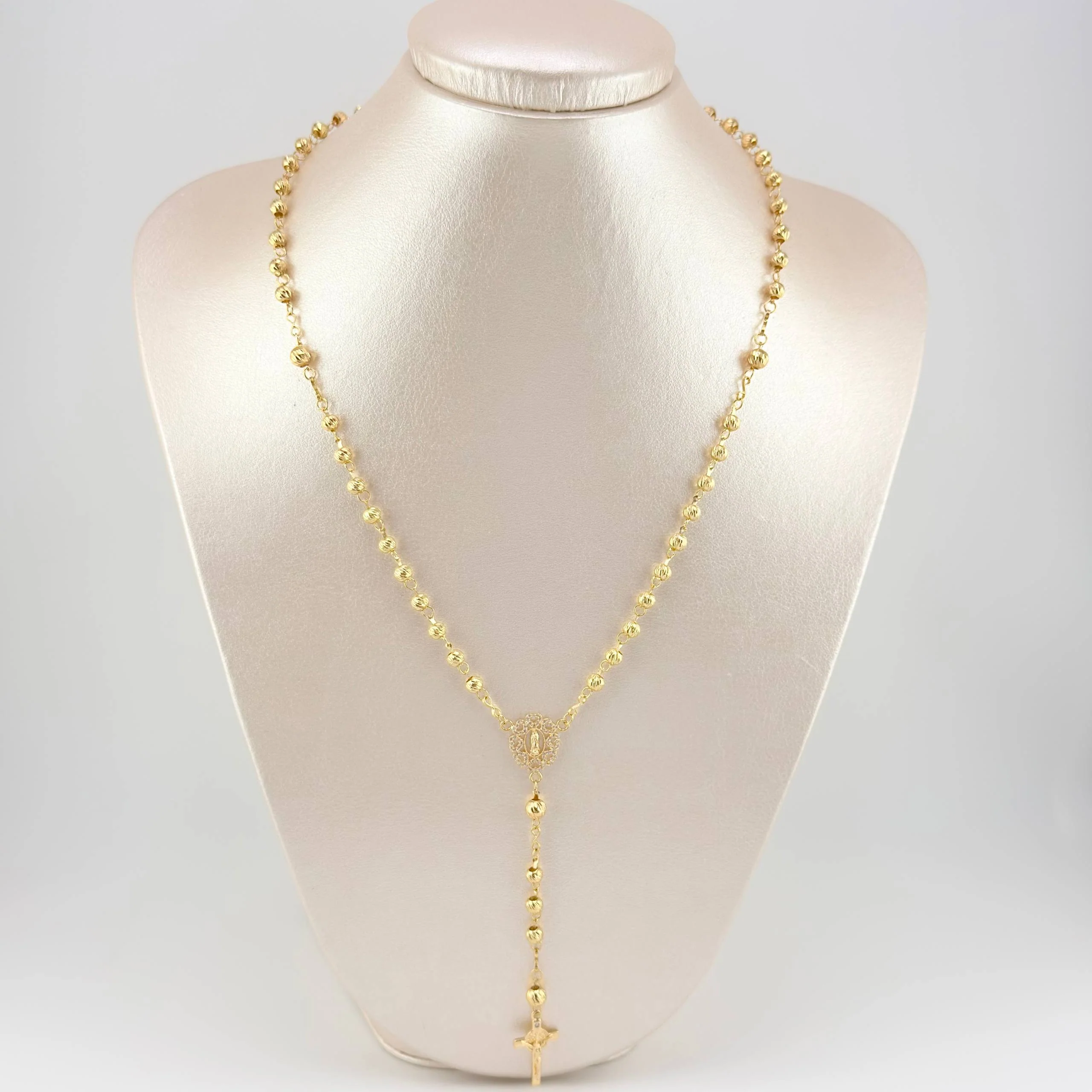 Rosario Virgen Guadalupe Corazones Diamantado 9.7 g / 52 cm / 4 mm - 5 mm Oro Amarillo 18K - Image 6