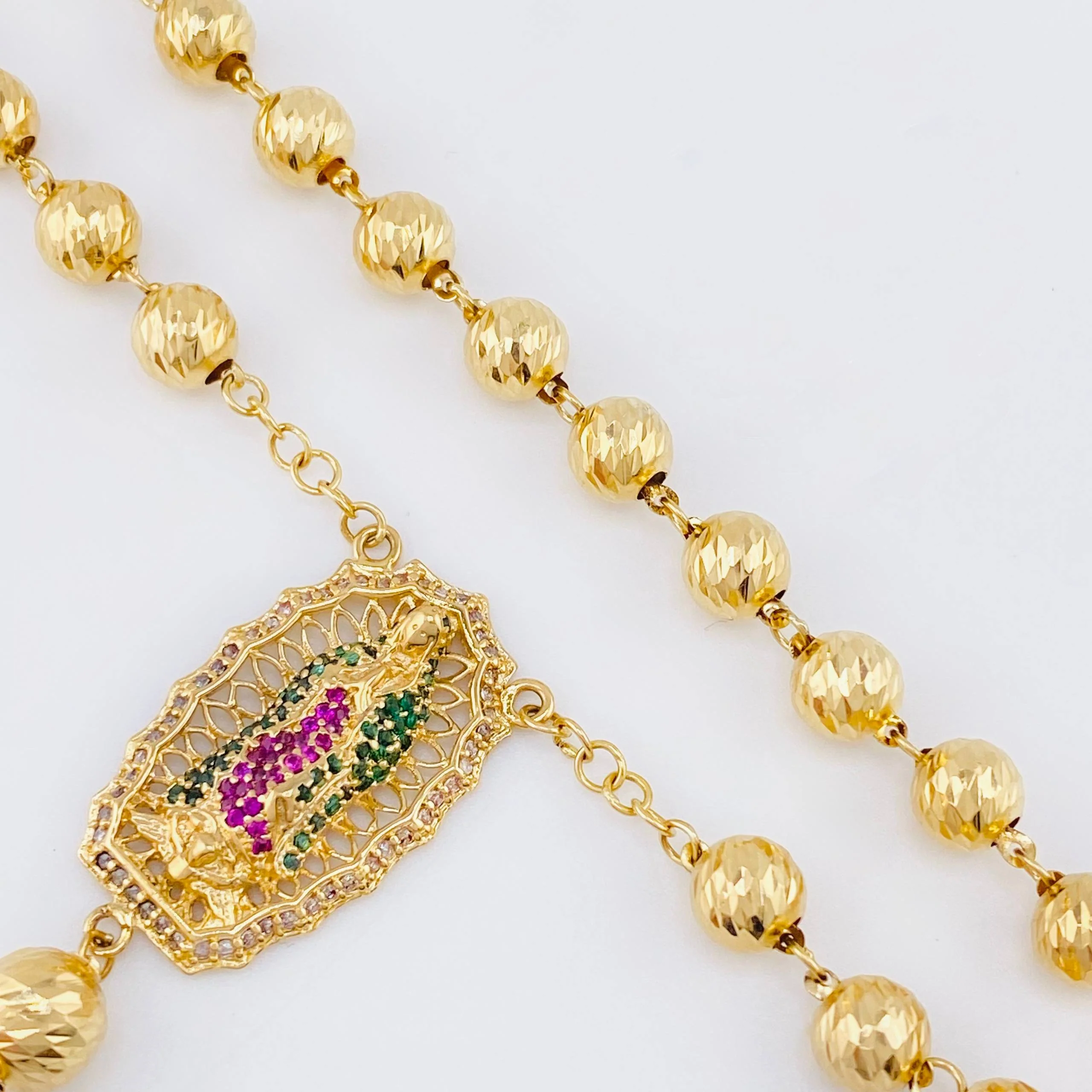 Rosario Virgen Guadalupe Cruz Cristo Romano 23.1gr / 60cm / 7mm-6mm Oro Amarillo 18K - Image 2