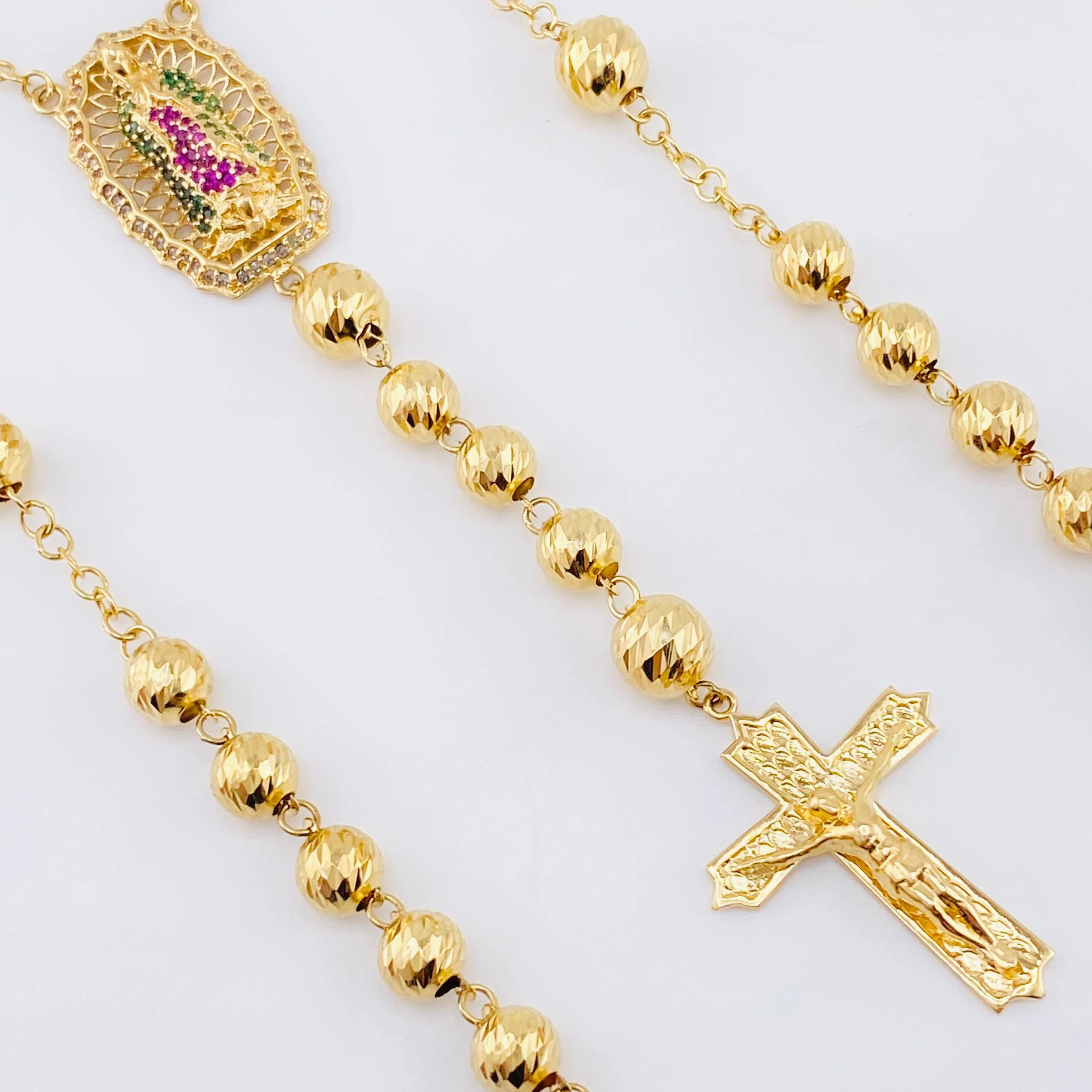 Rosario Virgen Guadalupe Cruz Cristo Romano 23.1gr / 60cm / 7mm-6mm Oro Amarillo 18K - Image 3