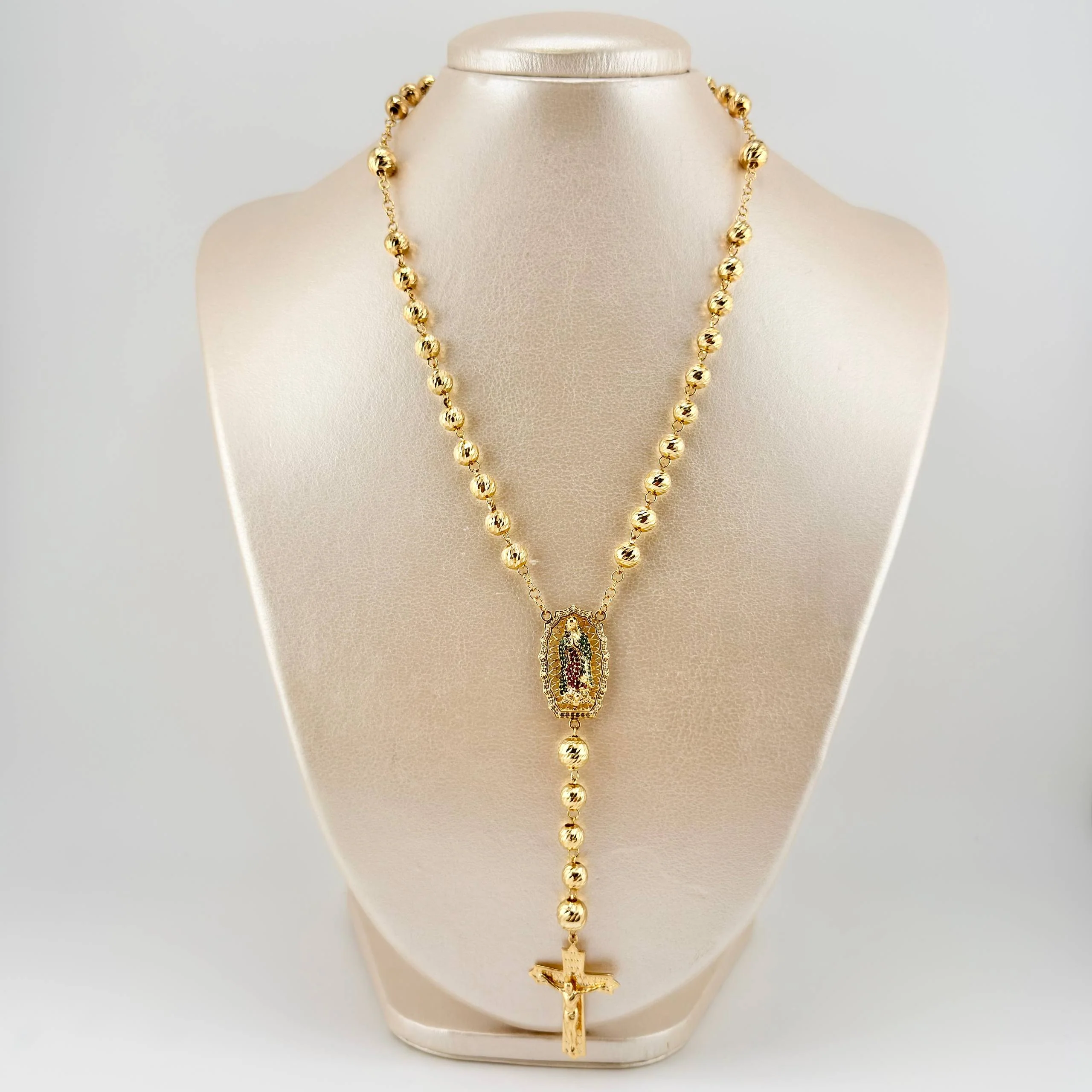 Rosario Virgen Guadalupe Cruz Cristo Romano 23.1gr / 60cm / 7mm-6mm Oro Amarillo 18K - Image 5