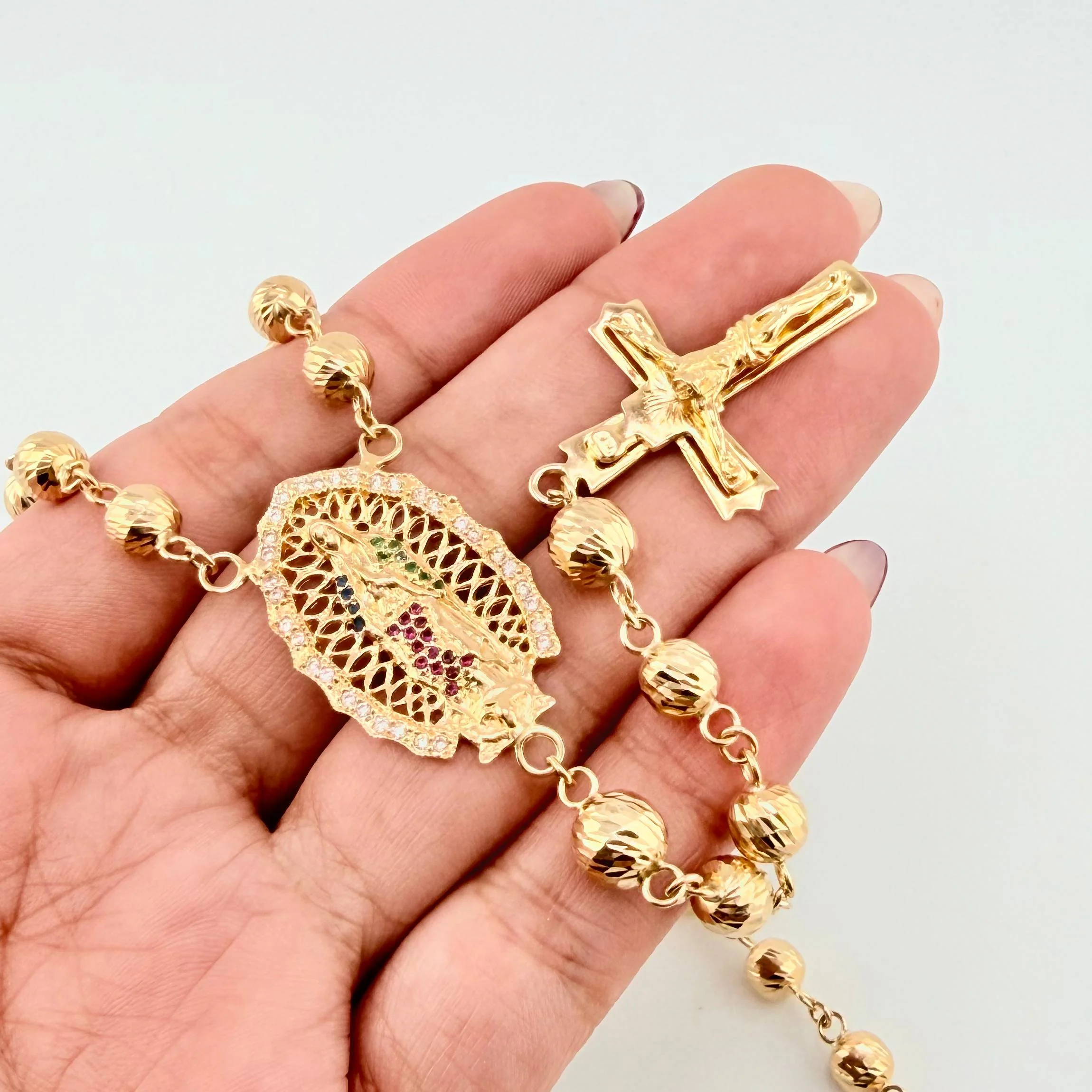 Rosario Virgen Guadalupe Crúz Cristo Romano 31gr / 70cm / 6mm-7mm Oro Amarillo 18K - Image 4