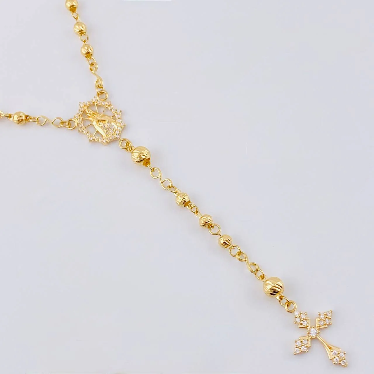 Rosario Virgen Guadalupe Diamantado 7.05 g / 50 cm / 3 mm - 4 mm Oro Amarillo 18K - Image 5